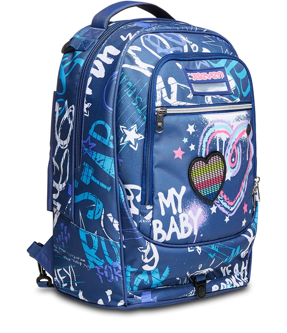 3-Wheel LED School Trolley Backpack - Detachable & Stylish for Girls - Twilight Blue