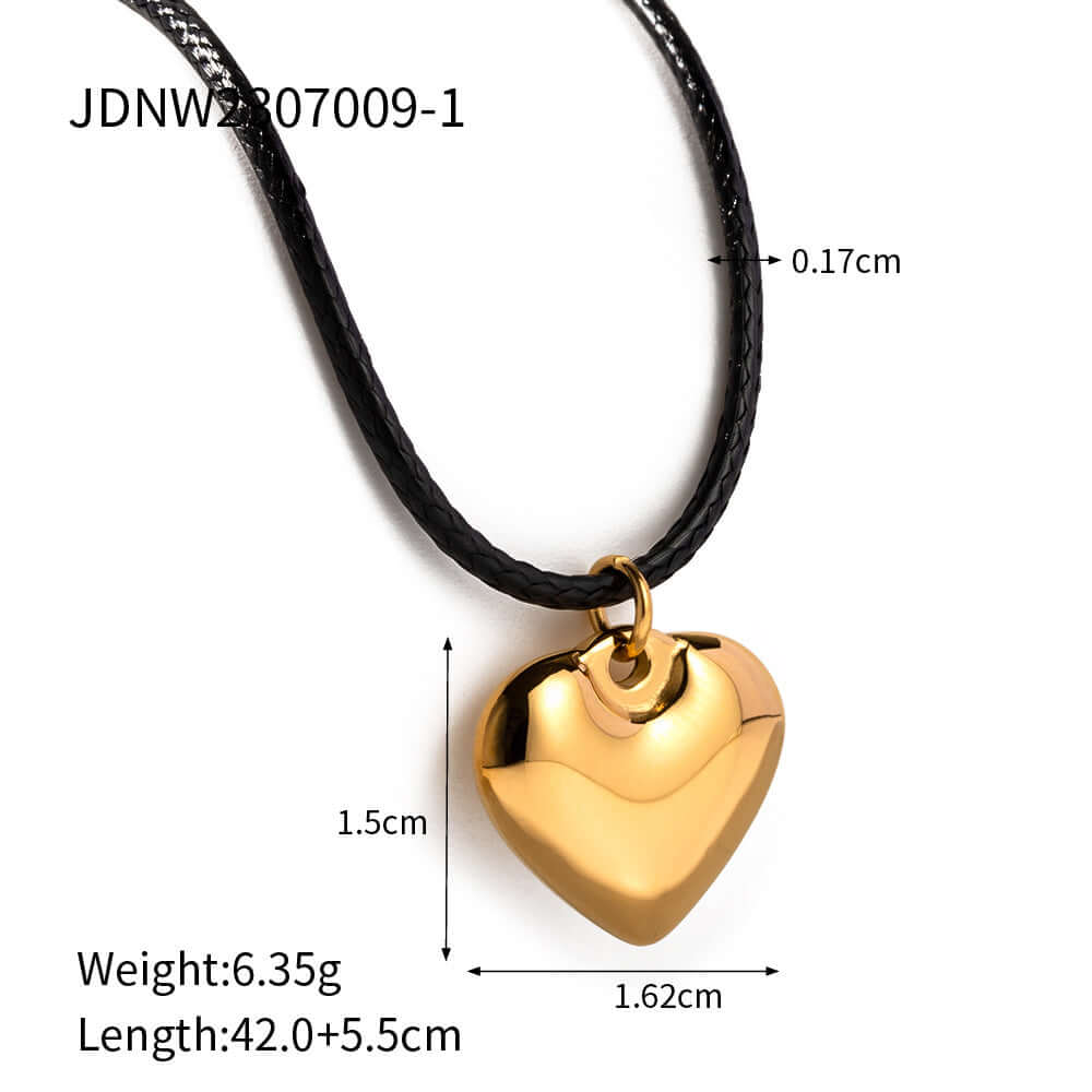 Elegant Black Cord Heart Pendant Necklace in Silver & Gold | Perfect for Valentine's Day Gifts, Anniversary Presents & Romantic Occasions | JDN009