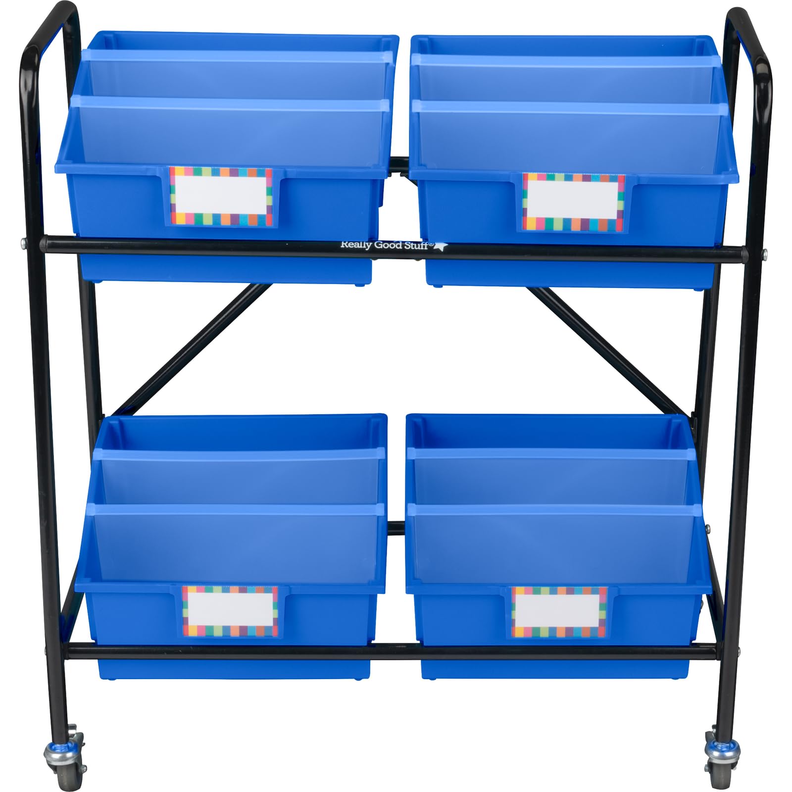 Mid-Size Mobile Storage Rack with 4 Picture Book Bins - Organize Classroom, Library & Kids Room - Really Good Stuff Storage Solution