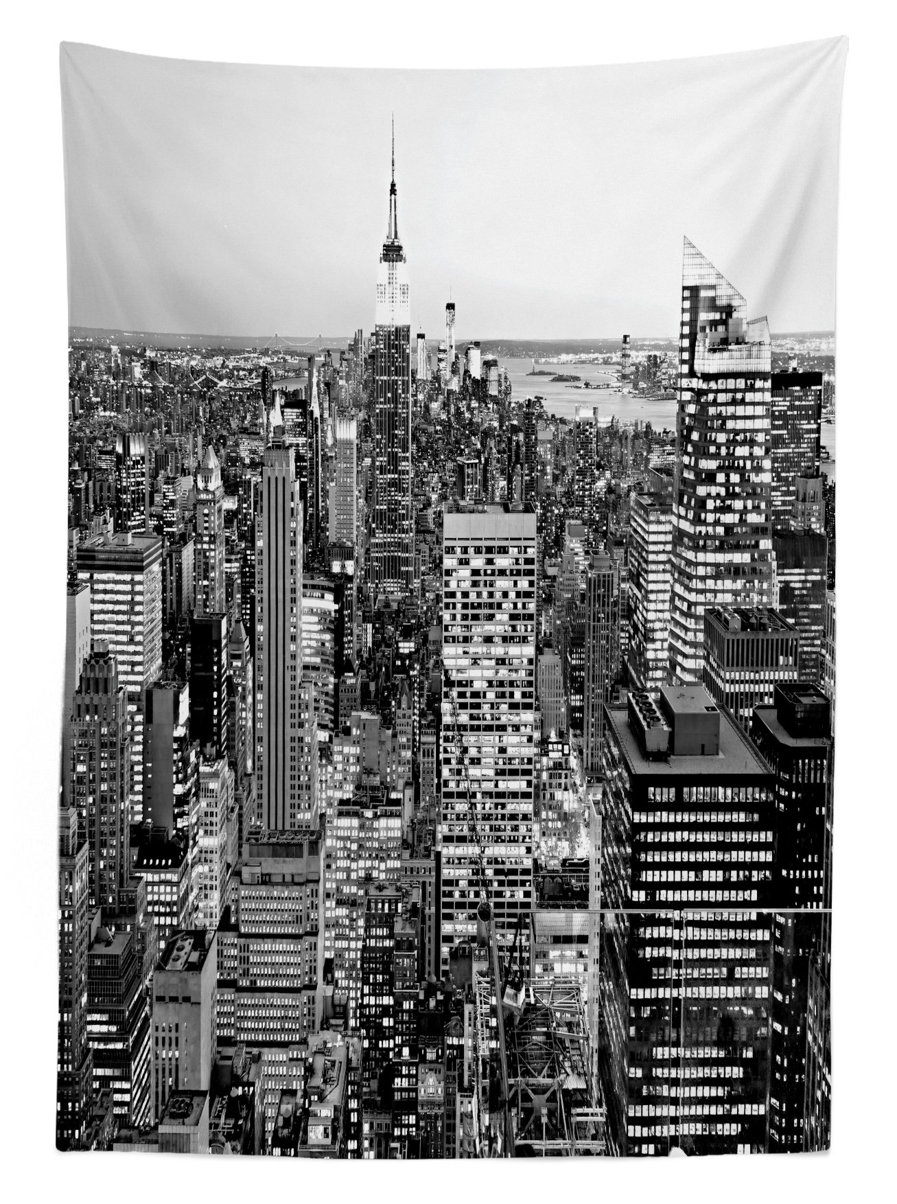 Ambesonne New York Themed Outdoor Tablecloth - Manhattan Skyline Black & White Photo Print, Washable Picnic Table Cover 58x104 Inches, Grey - Perfect for BBQs, Garden Parties & Outdoor Dining