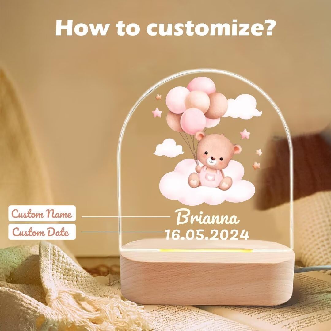 Personalized Night Light for Kids - Custom Name Baby Night Lamp, Dimmable Nursery Light for Boys & Girls | Perfect for Newborn Gifts, Birthday Presents, Baptism & Nursery Decor | Style 3