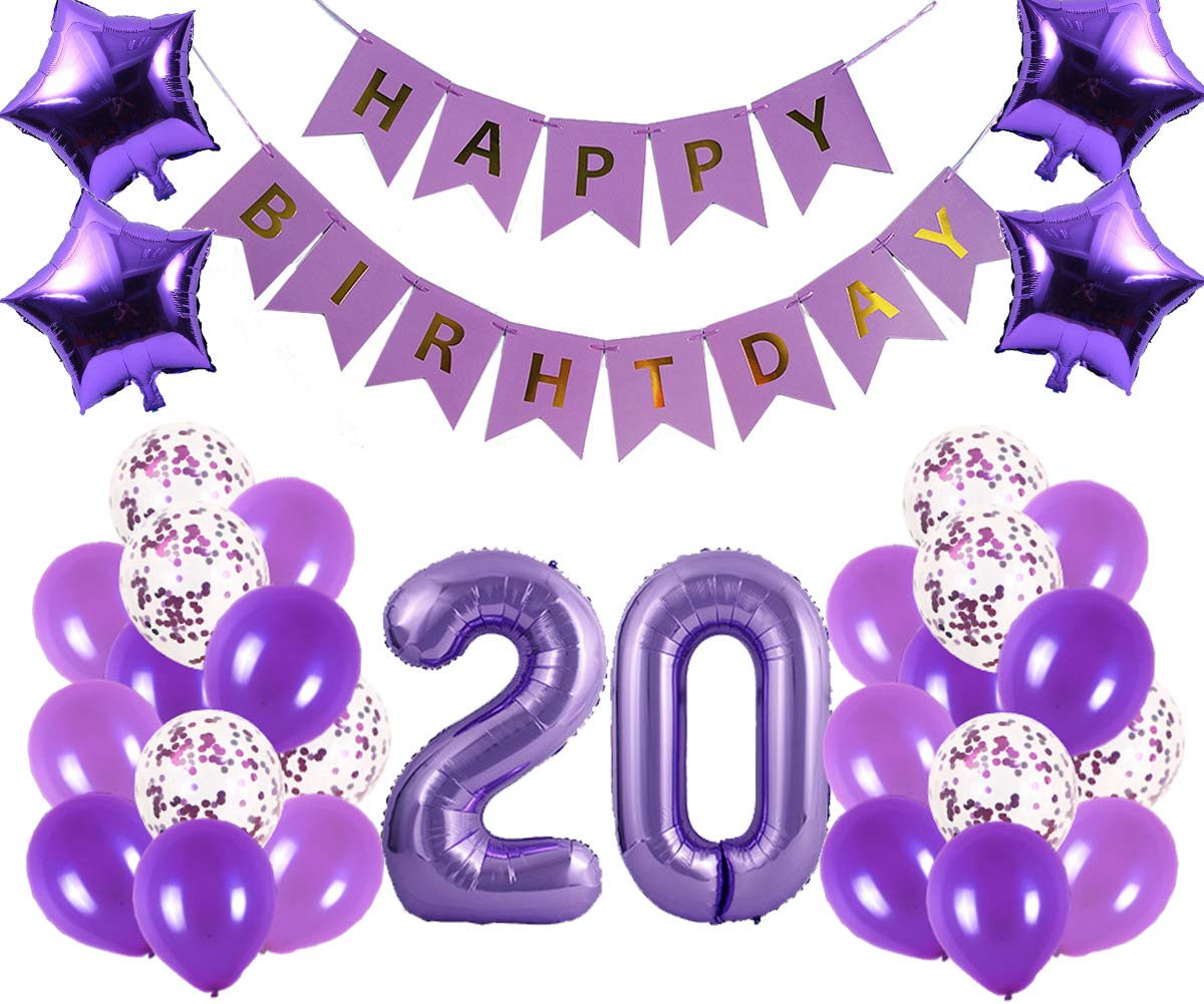 20th Birthday Party Decorations Kit - Happy Birthday Banner, Number 20 Balloons & Purple Party Supplies for 20th Birthday Celebration | Perfect for Milestone Parties, Adult Birthdays & Special Occasions
