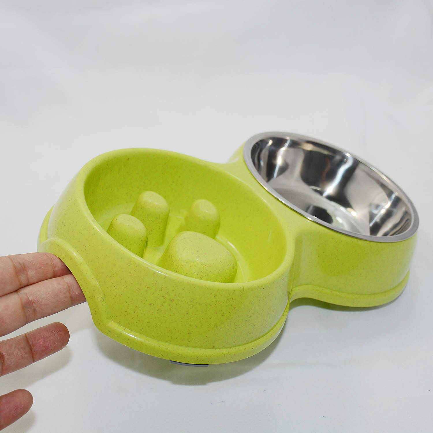 Stainless Steel Slow Feed Dog Bowl for French Bulldogs - Eco-Friendly Interactive Pet Dish to Slow Down Eating & Drinking - Perfect for Frenchies, Small & Medium Dogs - Great for Mealtime & Training (Green)