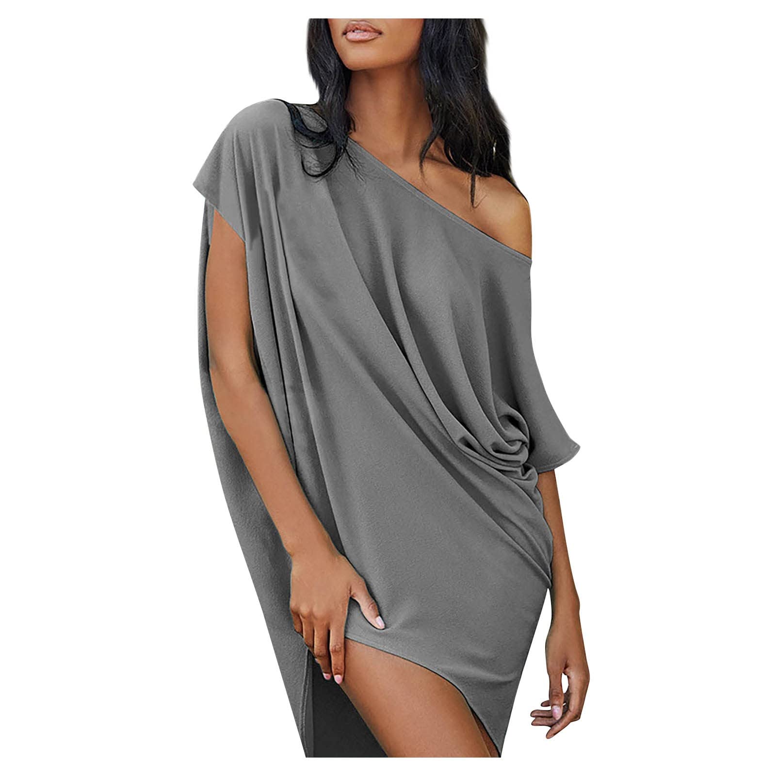 2023 Sexy One Shoulder Solid Color Mini Dress for Women - Summer Casual Fit with Irregular Hem | Perfect for Beach Vacations, Date Nights & Outdoor Parties