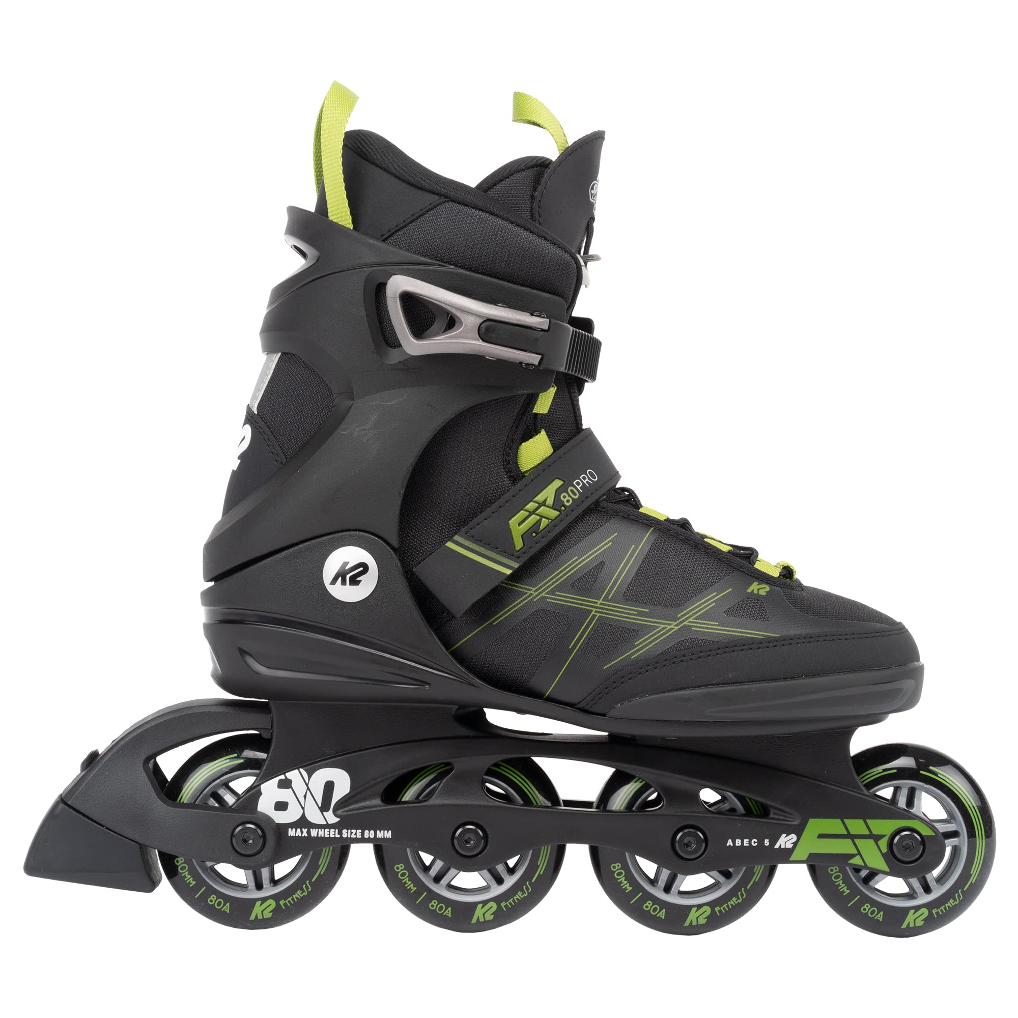 K2 F.I.T. 80 Pro Black Men's Inline Skates - High Performance Fitness Rollerblades for Outdoor Exercise, Urban Commuting & Recreational Skating