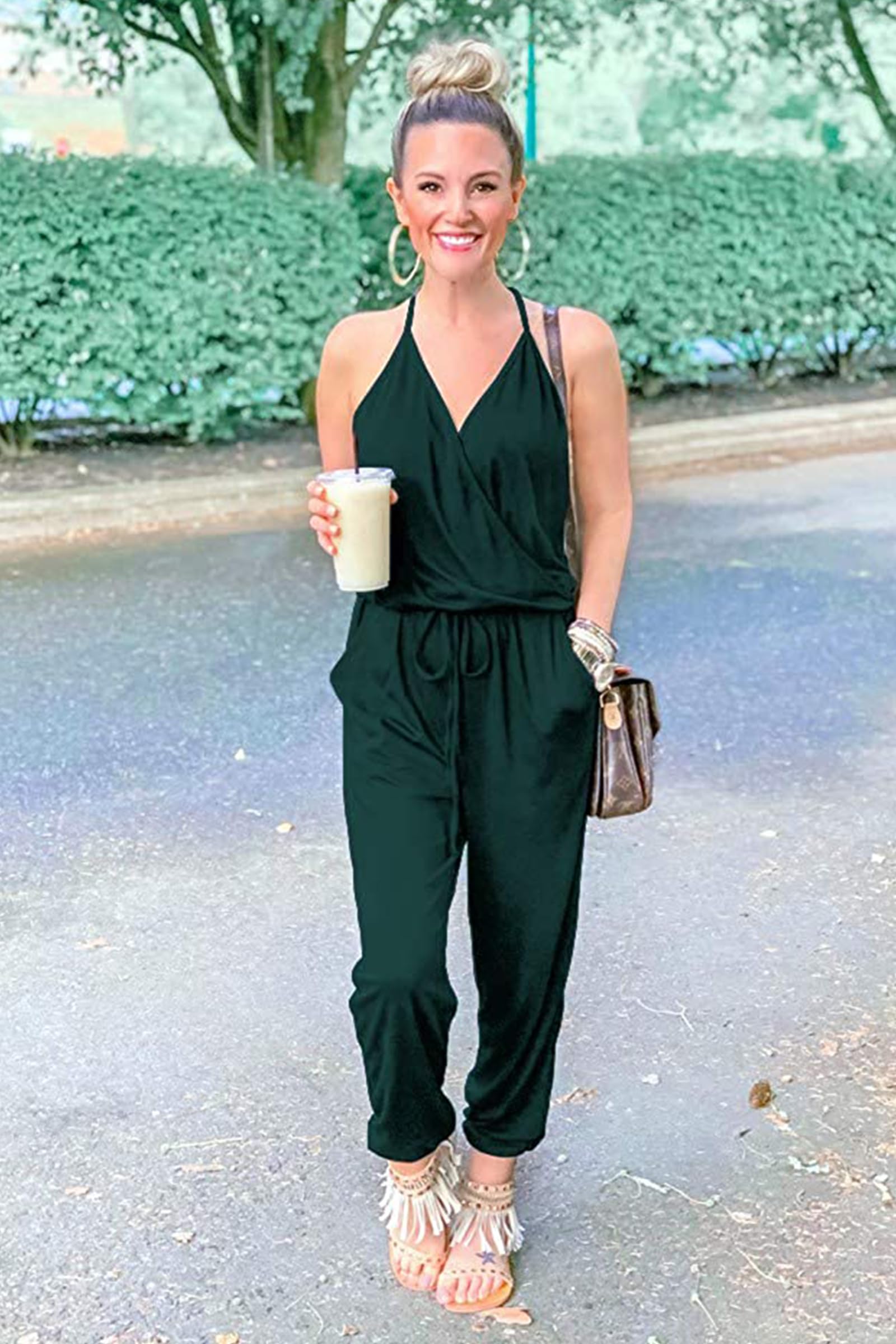 PRETTYGARDEN Women's Summer Casual Jumpsuit - Wrap V Neck Sleeveless Romper with Pockets | Beach Cover Up, Vacation Outfit, Lounge Wear