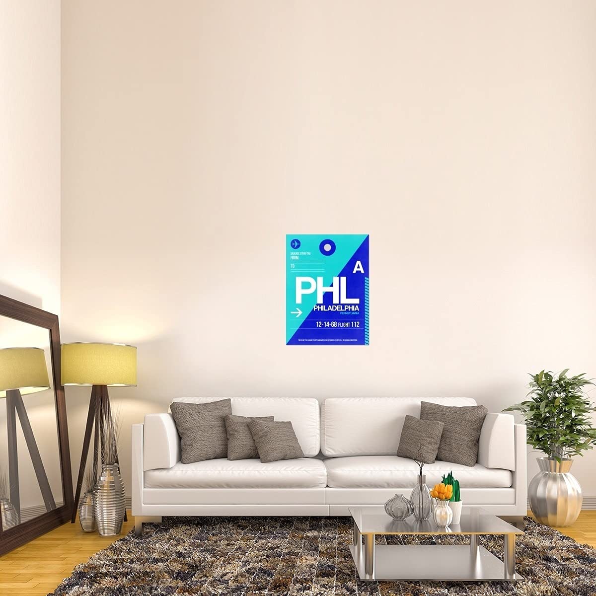 Philadelphia Skyline Luggage Tag Stretched Canvas Wall Art - Small Size Travel-Inspired Home Decor for Living Room, Office & Gifts