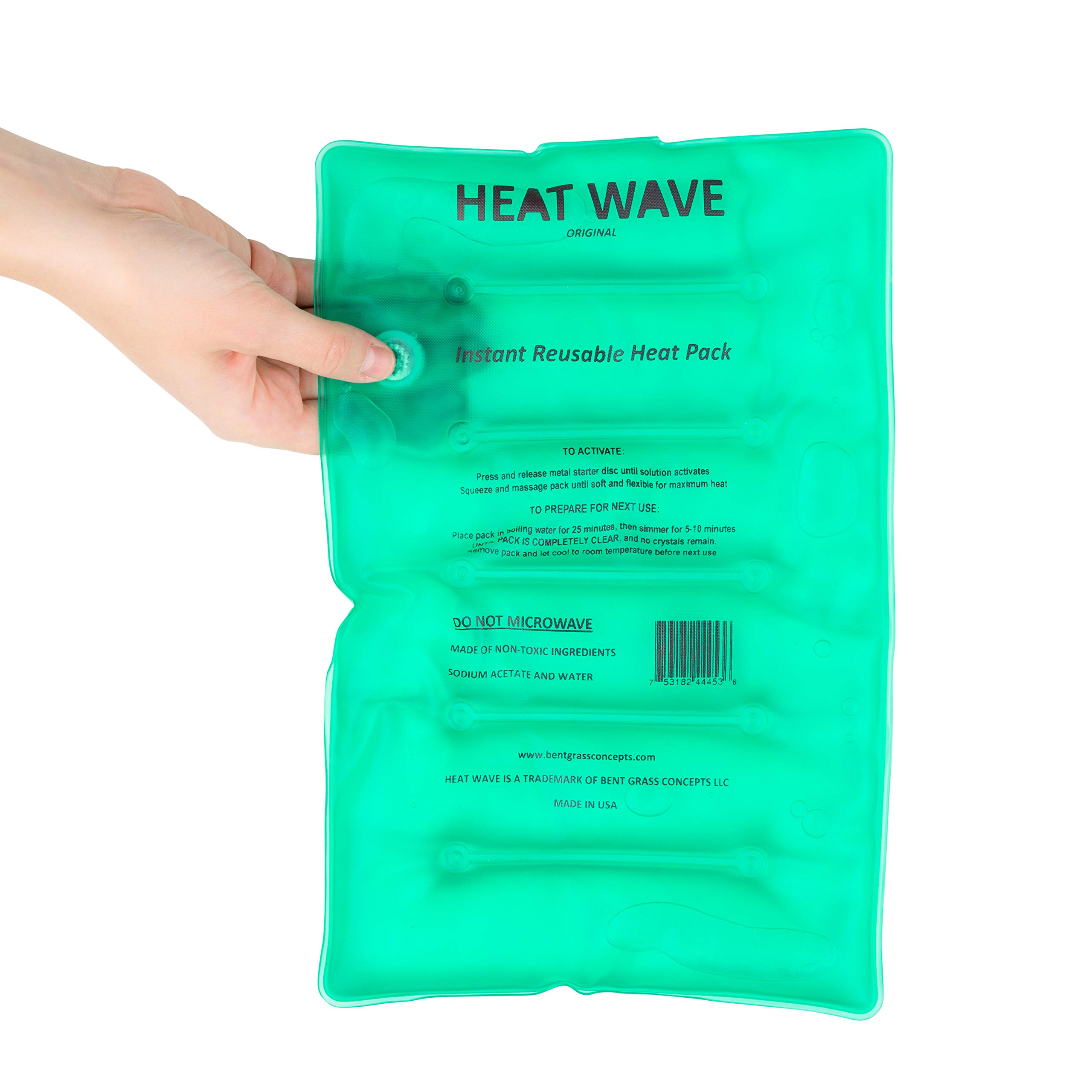 HEAT WAVE Green Instant Reusable Heat Pack - Medical Grade, Large (8