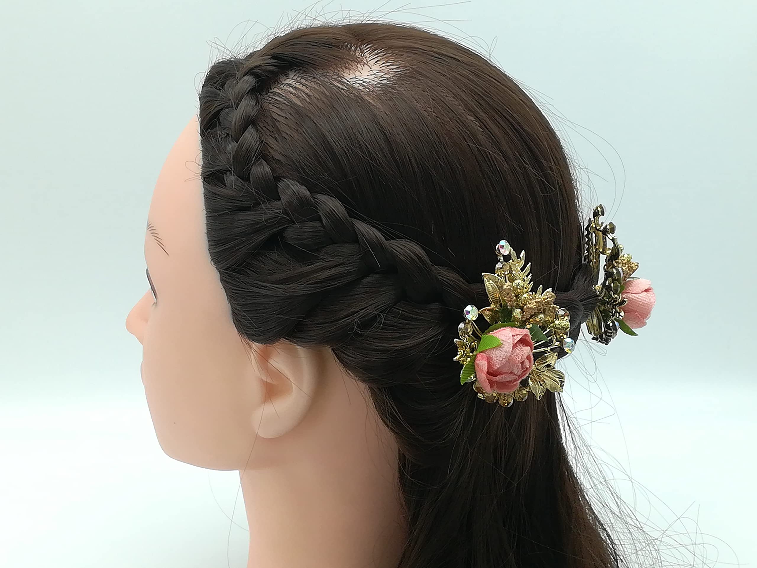 Kanthan Rose Floral Stone Hair Clips - Elegant Barrettes & Hair Pins for Women & Girls (White) | Perfect for Weddings, Parties & Everyday Hair Accessories