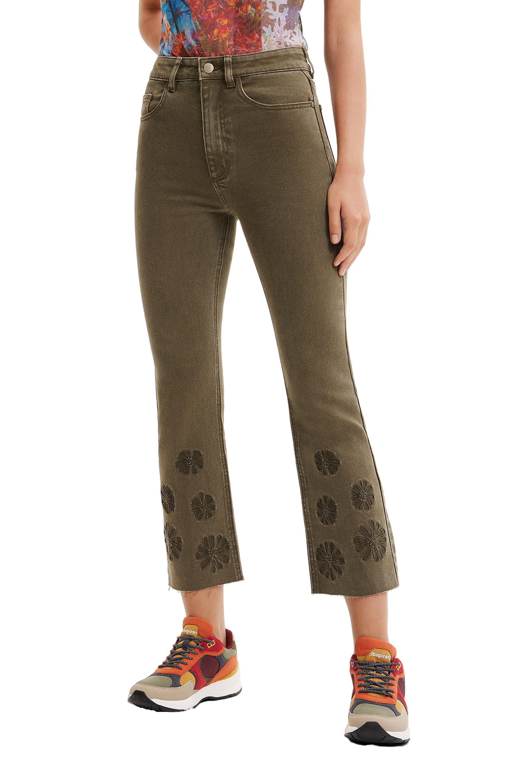 Desigual Women's Denim Jeans - Unicorn Style 4086 in Dark Khaki | High Waist Stretch Skinny Jeans for Women | Perfect for Casual Wear, Night Out & Street Fashion