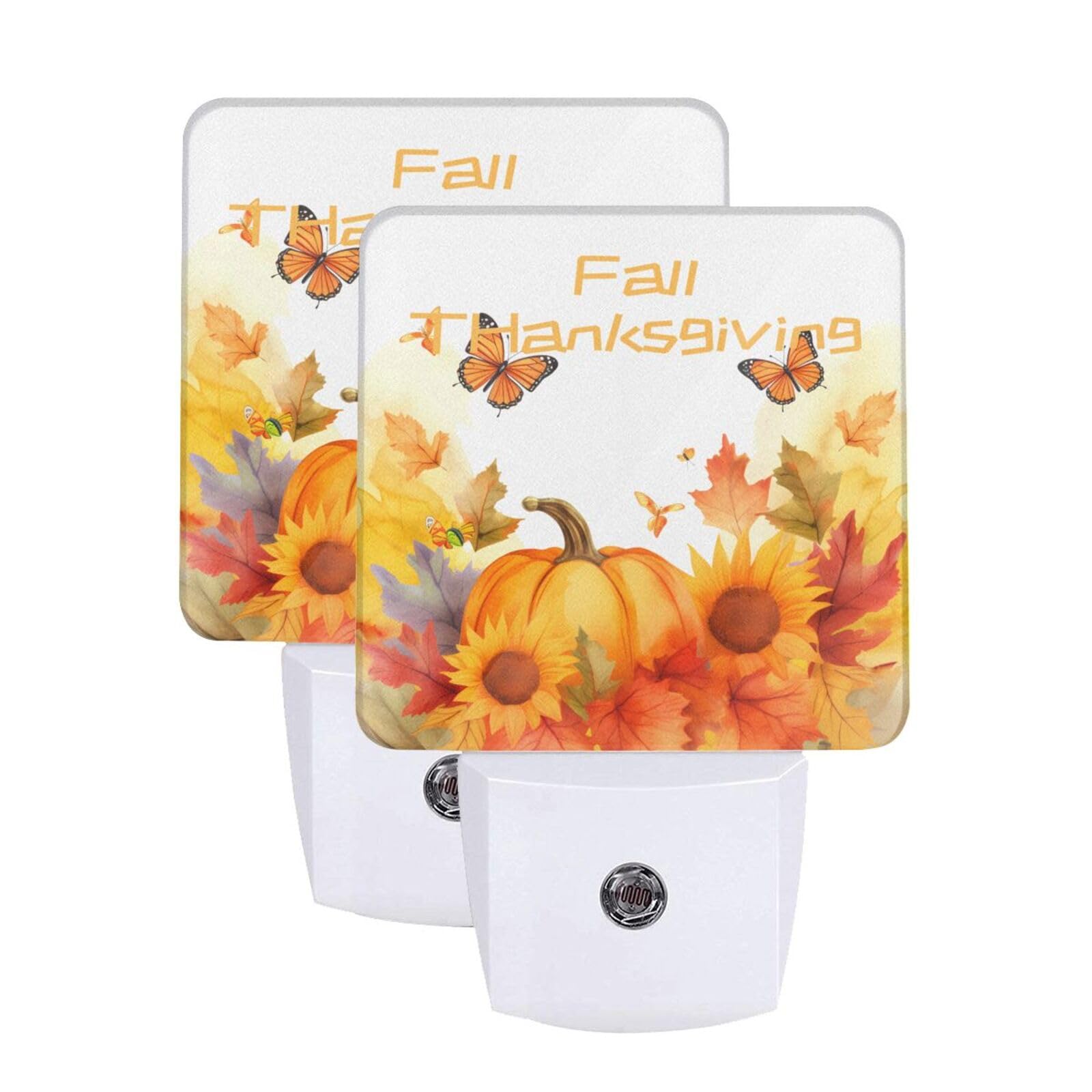 2 Pack Fall Sunflower Pumpkin Night Lights with Auto Sensor - Dusk to Dawn LED Plug-in Nightlight for Bedroom, Bathroom, Kitchen, Hallway & Stairs | Home Decor, Seasonal Autumn Decoration, Cozy Ambiance Lighting