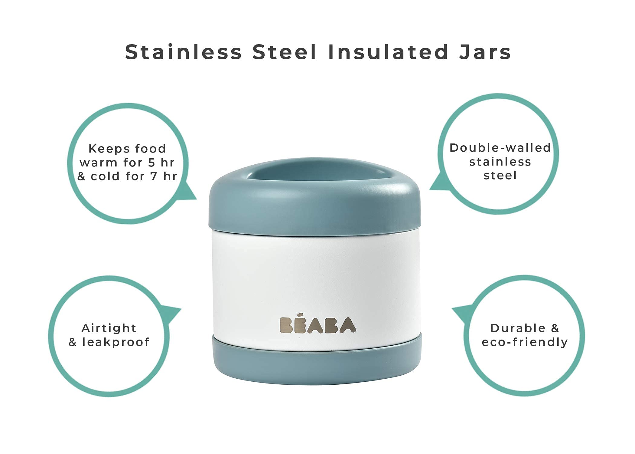BEABA Wellington Diaper Bag Backpack - Large Waterproof Baby Diaper Backpack with Insulated Pocket & Changing Pad | Perfect for Travel, Daycare, and On-the-Go Parents | BEABA Stainless Steel Insulated Food Jar - Leakproof Thermal Lunch Container for Kids & Adults | Ideal for School, Work, Picnics, and Outdoor Activities