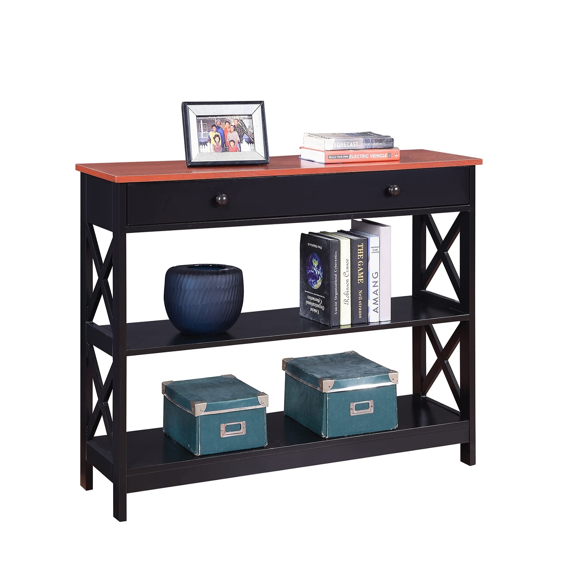 Ergode Oxford 1 Drawer Console Table with Shelves - Entryway Sofa Table with Storage Shelf - Perfect for Living Room, Hallway & Bedroom Organization