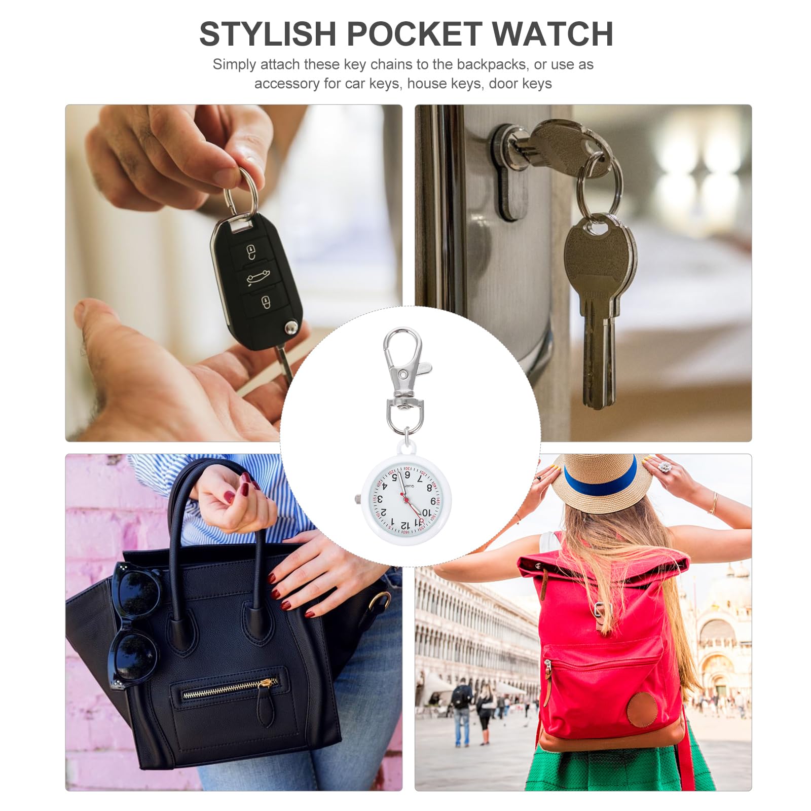 Balacoo Clip On Pocket Watch for Nurses & Doctors - Digital Hanging Badge Watch for Women & Men, Portable Fob Watch with Clip (White) - Perfect for Medical Professionals, Healthcare Workers & Students