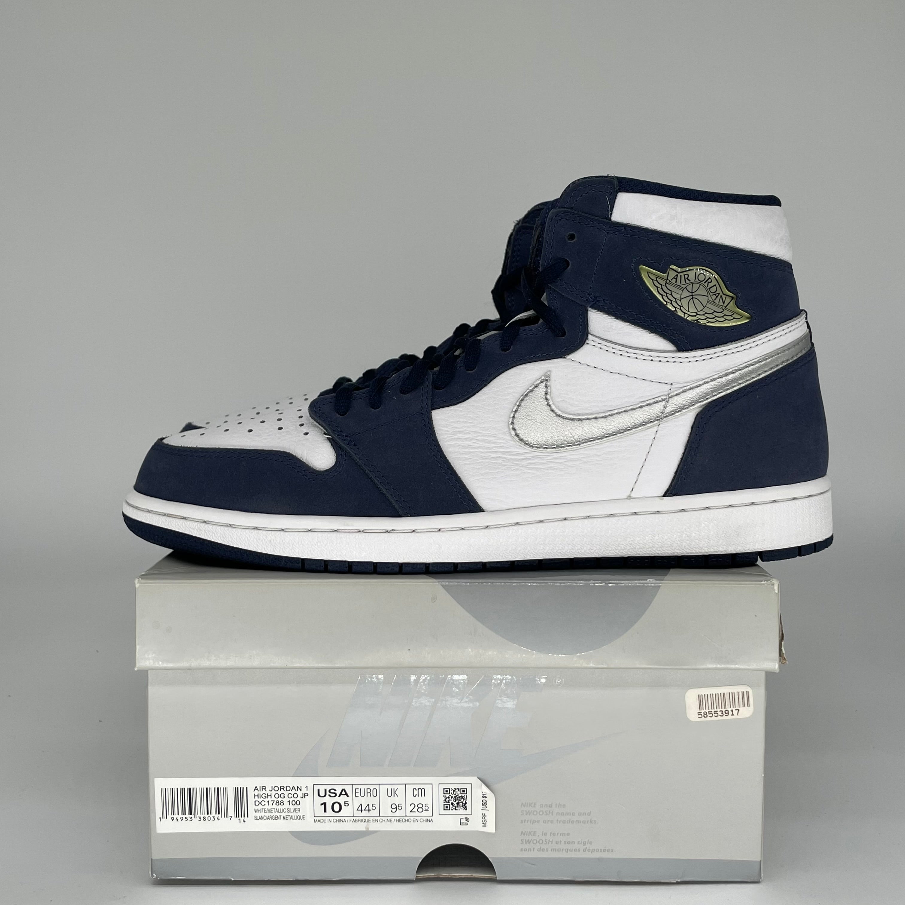 Original Air Jordan 1 CO Japan Midnight Navy Men's Sneakers Size 10.5 (DC1788-100) - Retro Basketball Shoes for Streetwear & Casual Outfits