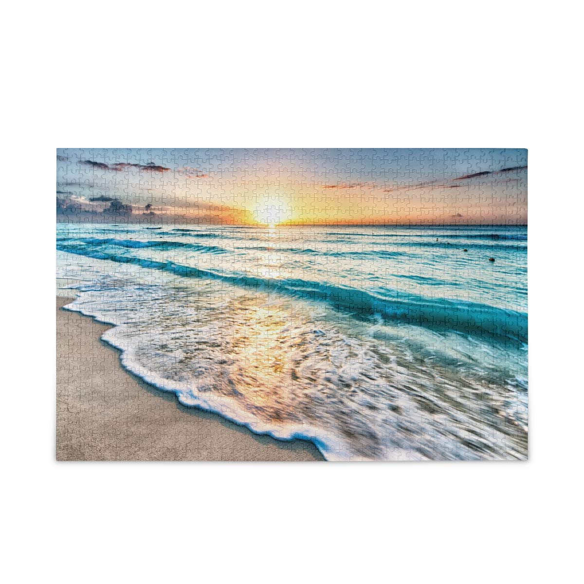 1000 Piece Cancun Beach Sunrise Jigsaw Puzzle for Adults & Kids - DIY Gift with Mesh Storage Bag - Perfect for Family Game Night & Stress Relief