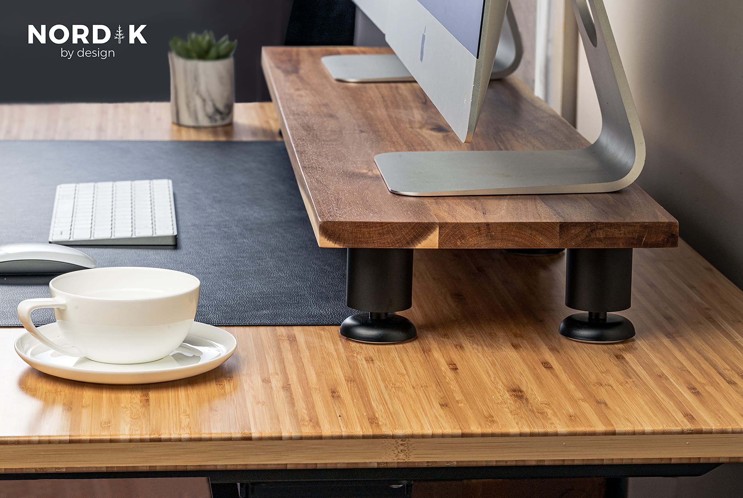 Premium Nordik Large Dual Monitor Riser for 2 - Handmade Acacia Hardwood Computer & Laptop Stand with Storage - Desk Organizer for TV, Monitors & Office Accessories - Perfect for Home Office & Gaming Setup