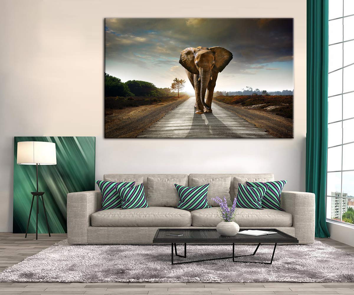 AMEMNY Elephant Wall Art Canvas Painting - Wildlife Animal Field Scene Home Decor for Living Room, Bedroom & Office