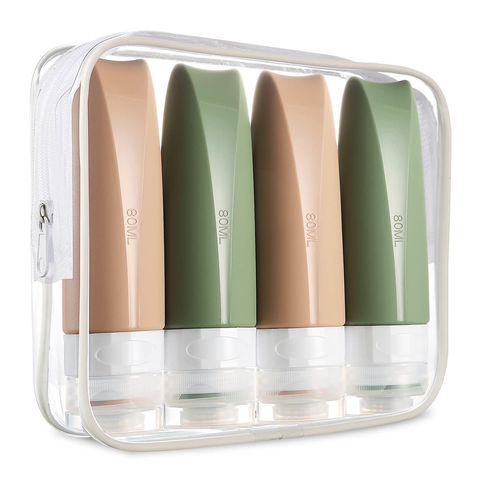 Mrsdry 4-Pack TSA Approved 80ml Travel Bottles for Toiletries - BPA Free, Leak Proof & Refillable Liquid Containers with Clear Toiletry Bag (Green) - Perfect for Air Travel, Camping & Gym Essentials
