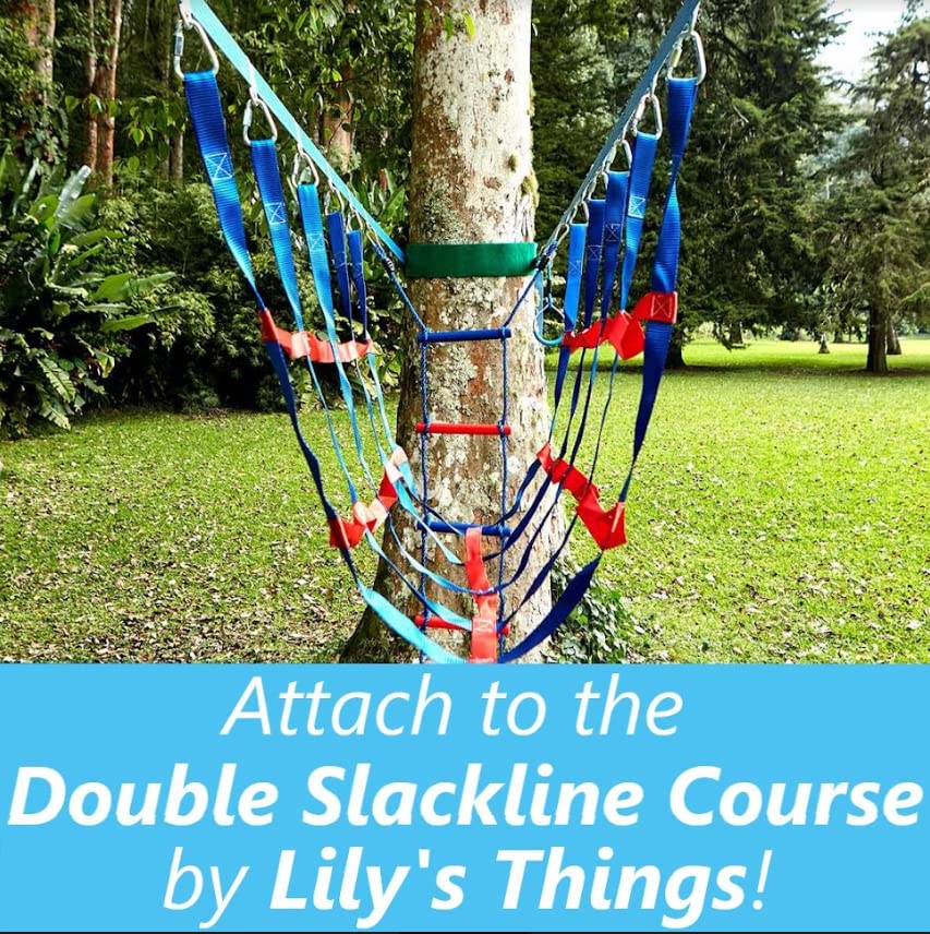 Lily's Things Double Slackline Accessories Kit - Cargo Net Attachment, Ninja Slackline & Climbing Wall Equipment for Outdoor Playgrounds and Adventure Courses | Perfect for Backyard Fun, Park Installations, and Ninja Warrior Training