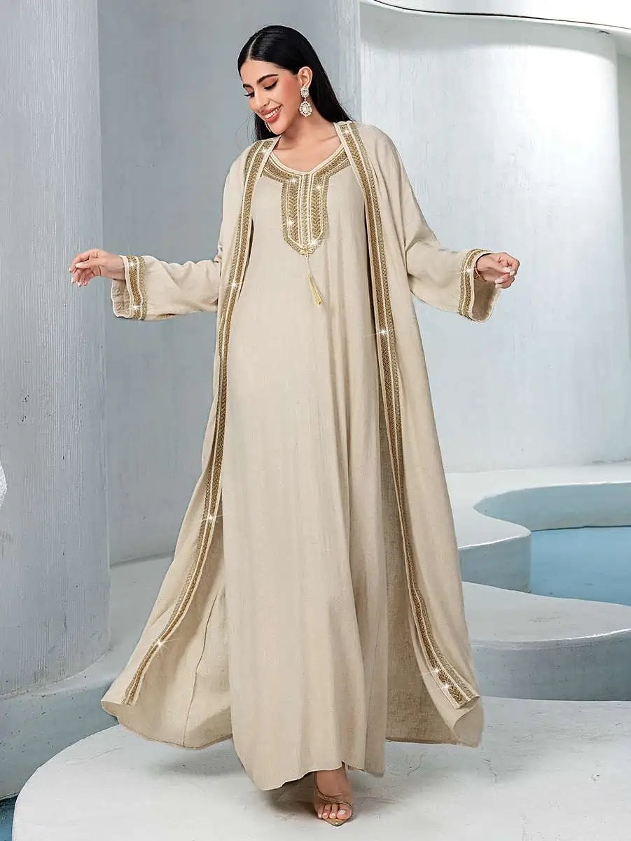 Urgarment 2-Piece Set Hand Embroidered Eid Dresses - Elegant Caftan Kaftan Dress #255051 for Women, Perfect for Eid Celebrations, Weddings & Special Occasions