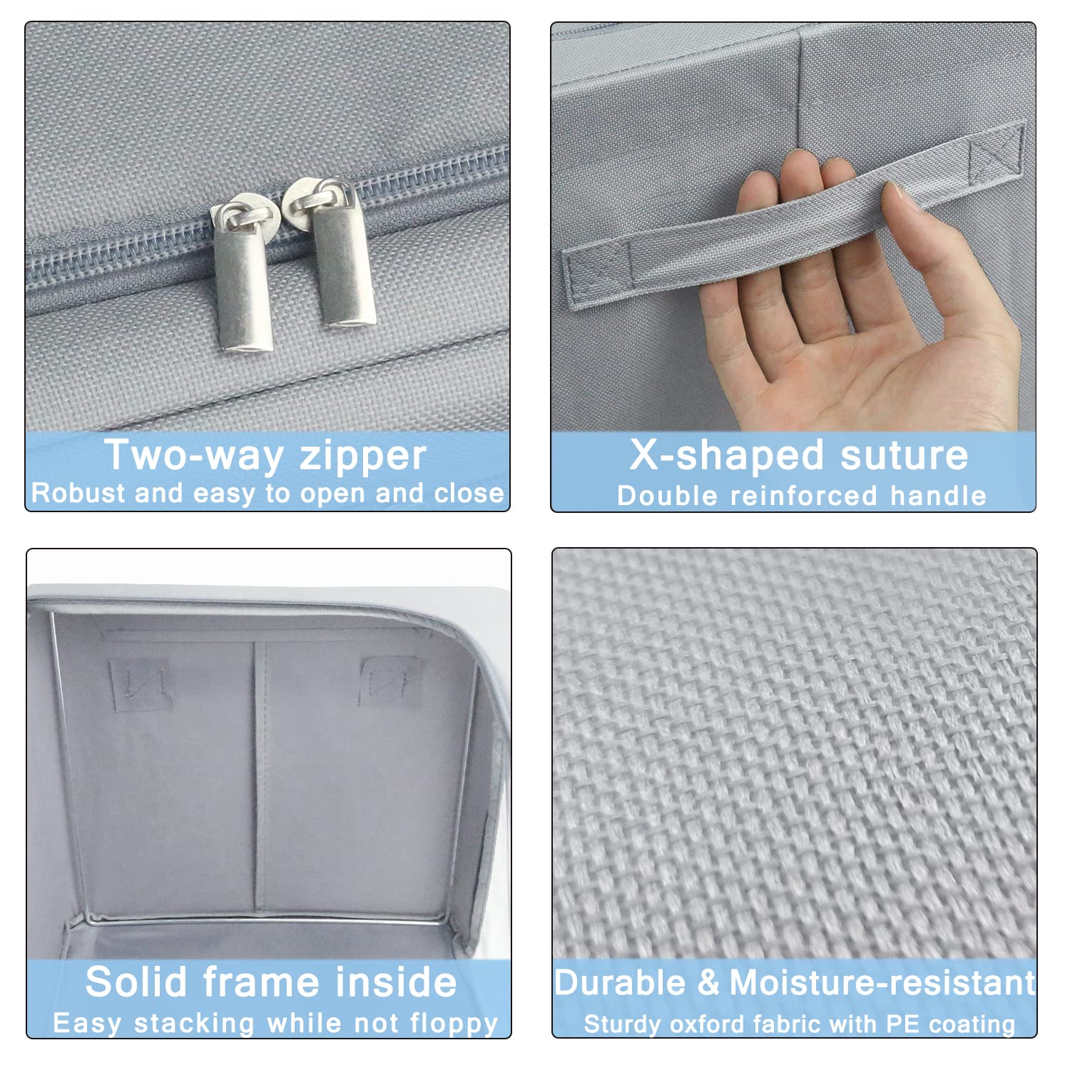 Foldable Stackable Clothes Storage Bins - 3 Pack Medium (40L) Grey - Sturdy Frame Organizer for Seasonal Clothing, Blankets, Towels, Bed Sheets & Toys - Perfect for Closet, Shelf & Home Organization