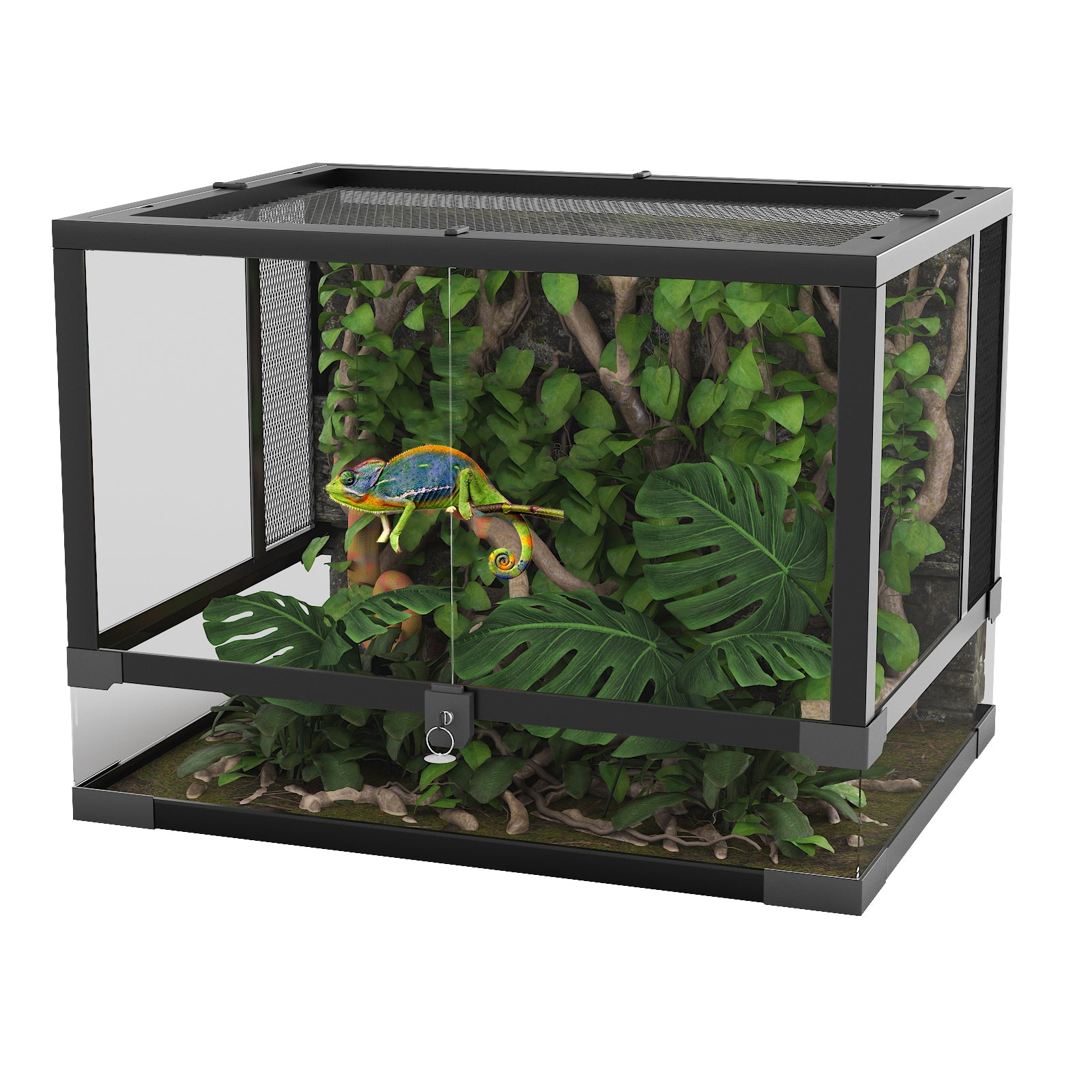 GARVEE 34 Gallon Reptile Glass Terrarium with Double Hinge Door & Anti-Escape Design - Top & Side Screen Ventilation for Lizards, Snakes & Geckos - Perfect for Reptile Habitat & Home Decor