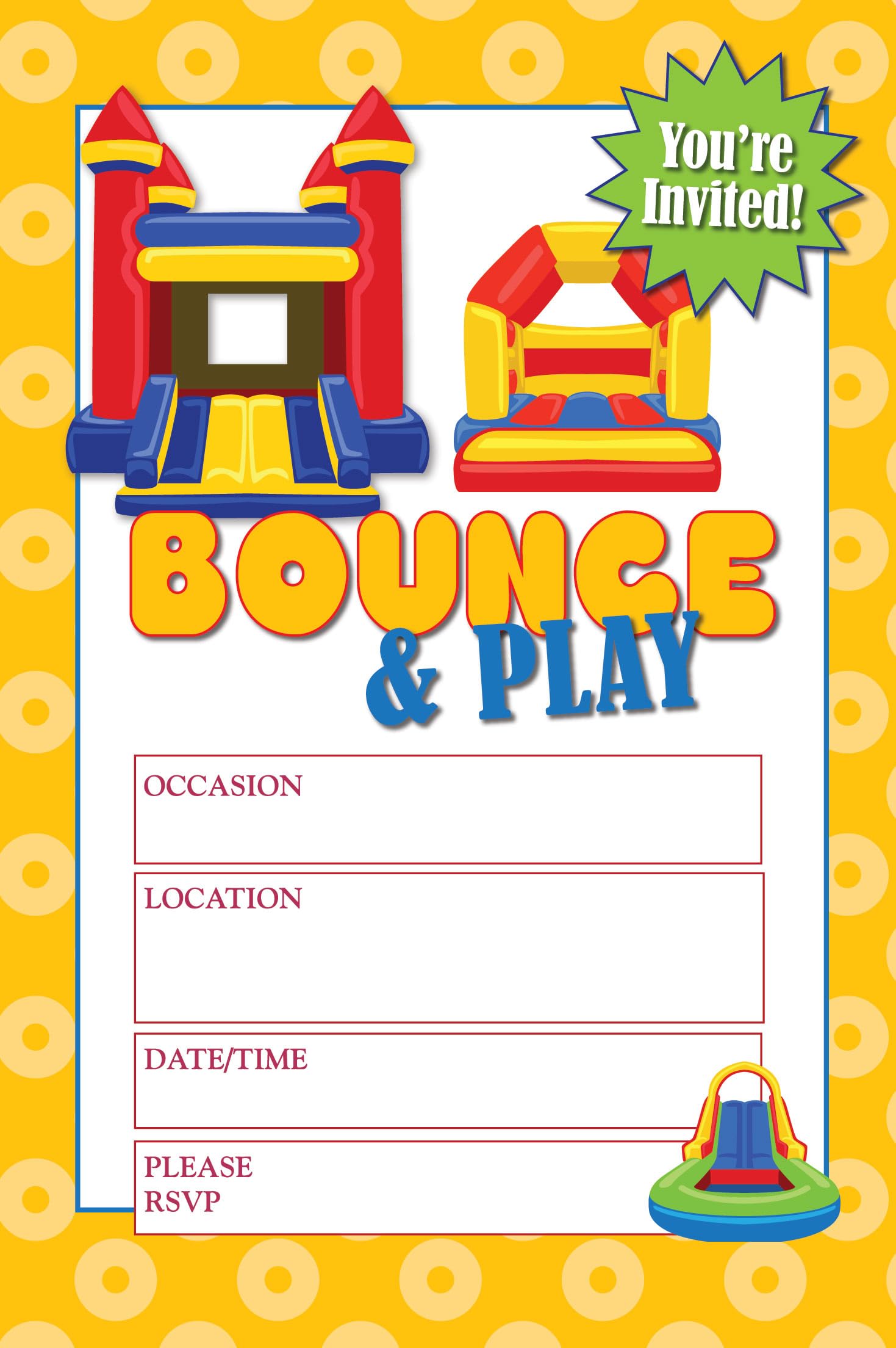 Stonehouse Collection - Bounce House Birthday Party Invitations Set of 25 with Envelopes | Fun Kids Birthday Party Supplies for Bounce House Theme Celebrations
