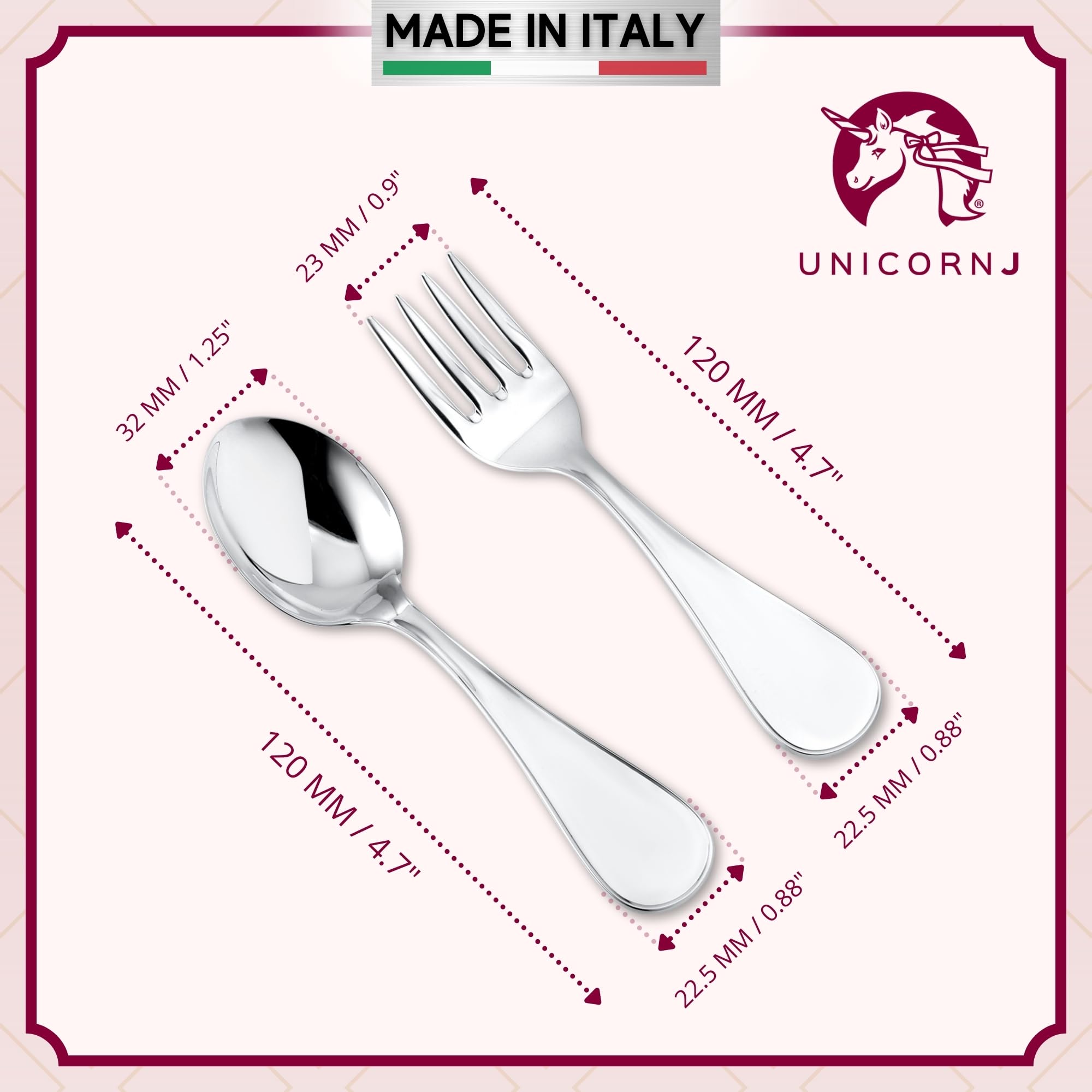 Personalized Engravable Sterling Silver Baby Spoon and Fork Set with Gift Box | Handcrafted in Italy | Perfect Baby Shower, Christening, or First Birthday Gift | Ideal for Baby's First Meal and Special Occasions