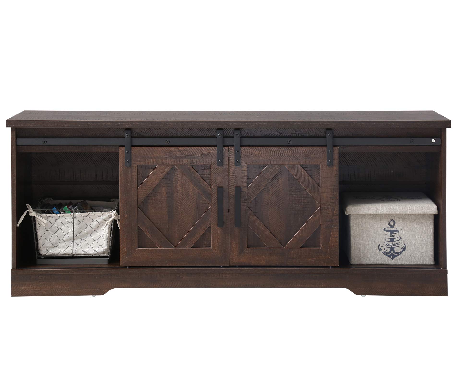 WAMPAT 65 Inch LED TV Stand with Sliding Barn Doors - Rustic Brown Modern Farmhouse Entertainment Center for Living Room, Bedroom & Home Theater Setup