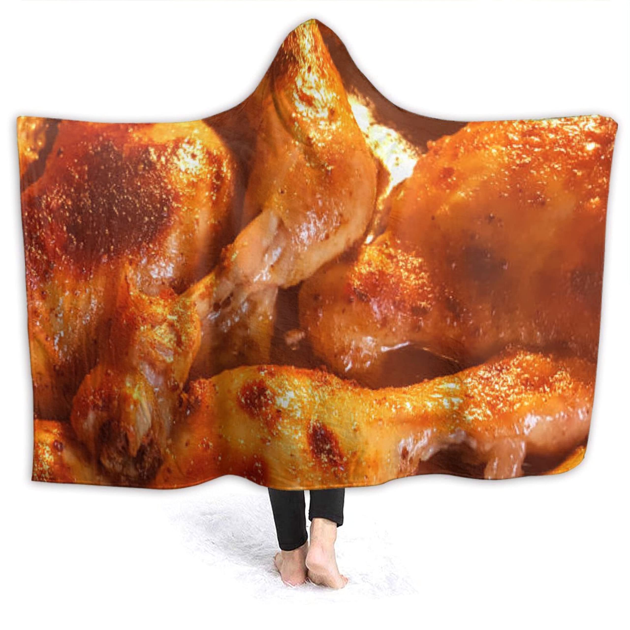Realistic Fried Chicken Wings Hooded Blanket - Soft Flannel Wearable Poncho for Adults (80x60 inches) | Funny Novelty Gift for Bed, Sofa, Couch & Travel | Perfect for Movie Nights, Camping & Relaxation