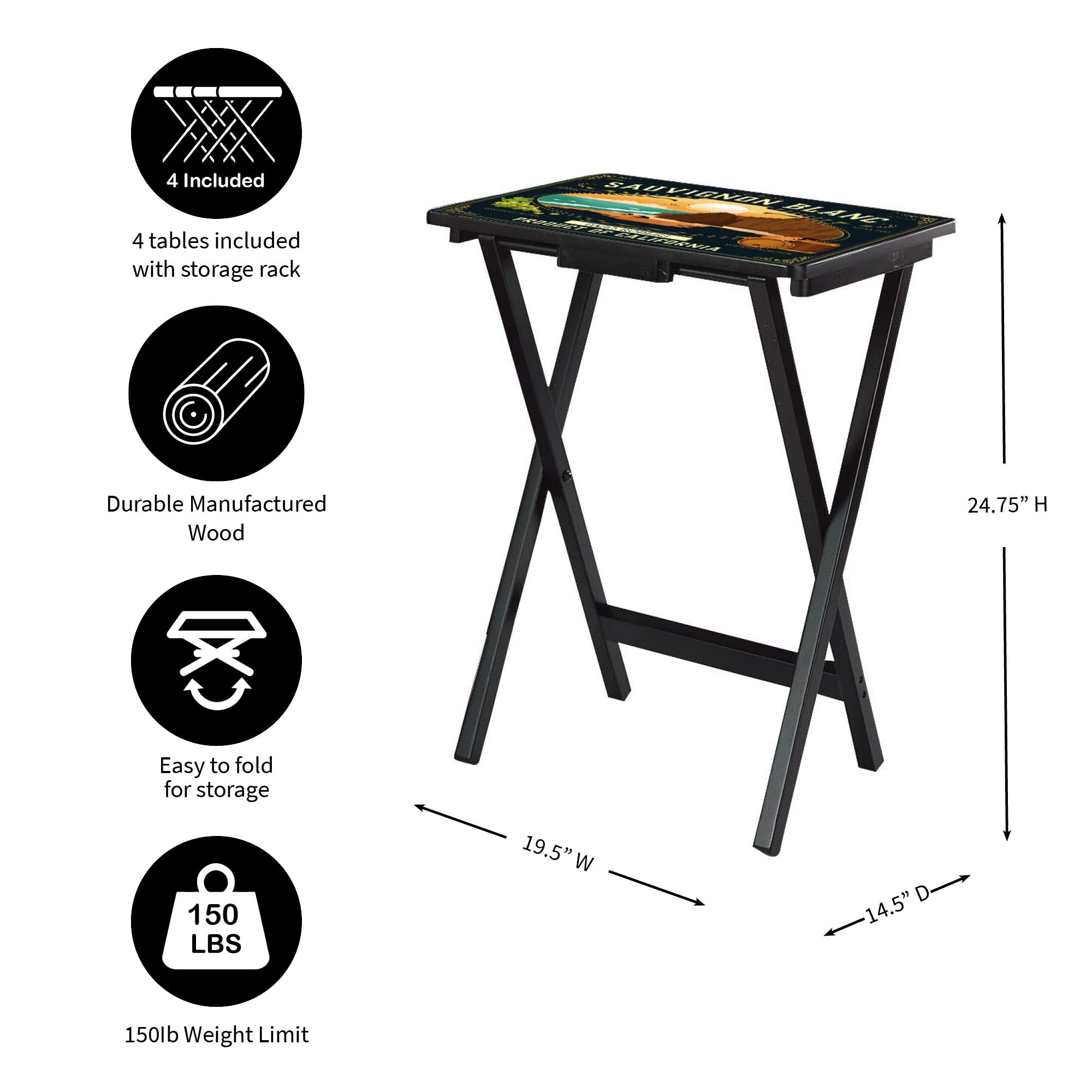 Premium Folding TV Trays Set of 4 - Rectangular Portable Serving Tables with Storage Rack | Space-Saving Couch Trays for Dining, Laptop Work & Crafts | Decorative Home Essentials for Small Spaces & Entertainment Areas