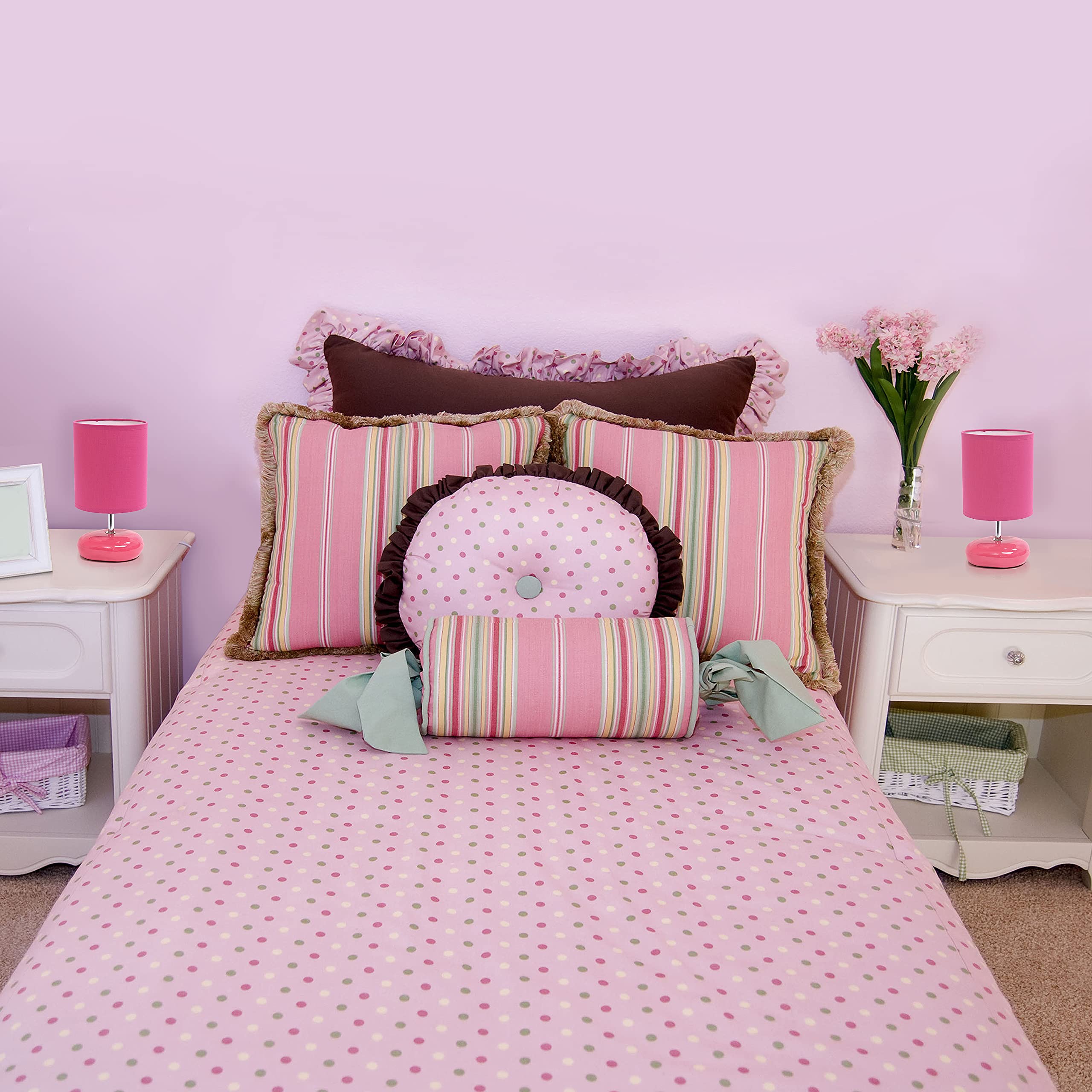 Simple Designs LT2005-PNK-2PK Small Stone Look Table Lamp & Bedside Lamp 2-Pack Set in Pink - 6 Packs (12 Lamps Total) - Perfect for Bedroom, Living Room, Office & Dorm Decor