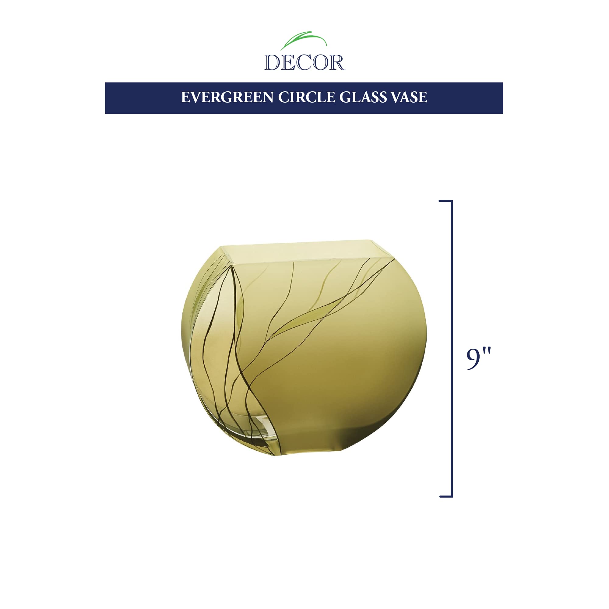 Badash Evergreen Circle Glass Vase - 9 Inch Tall Handcrafted European Mouth-Blown Glass Vase for Flowers, Centerpieces & Home Decor - Elegant Hand-Decorated Design | Perfect for Weddings, Dining Table Decor & Living Room Accents