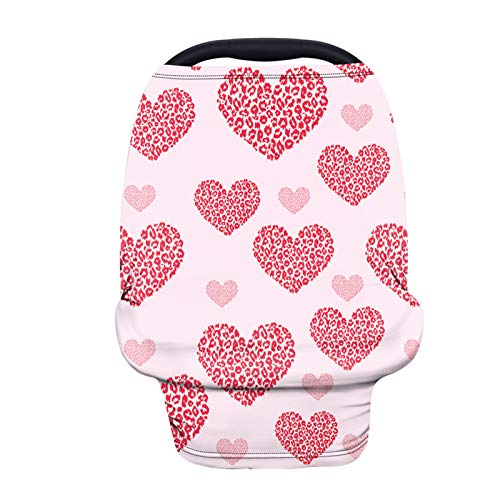 JOAIFO Pink Heart Print Car Seat Canopy for Girls - Soft Nursing Cover & Breastfeeding Scarf - Washable & Lightweight - Perfect for Baby Strollers, Shopping Trips, and Outdoor Activities