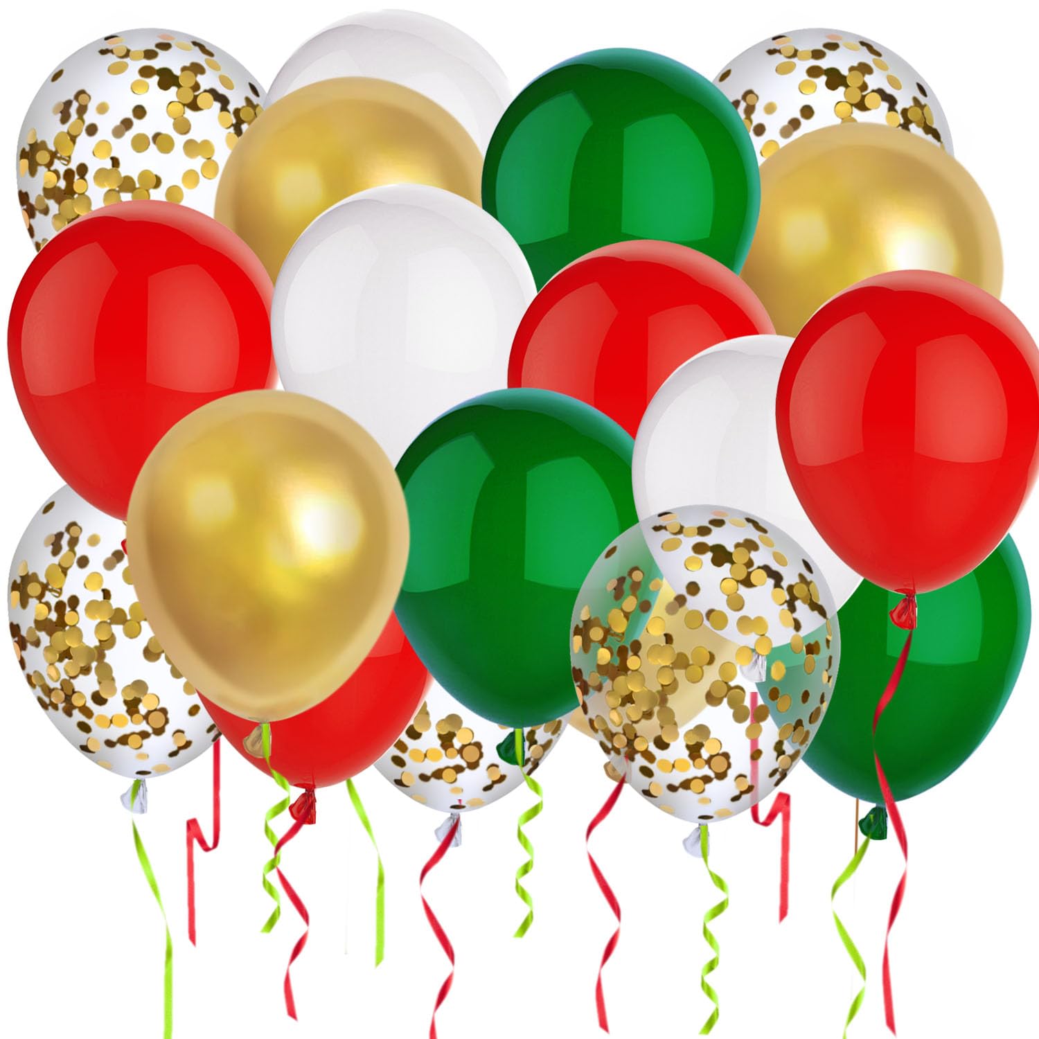 50 Pcs 12 Inch Christmas Balloons - Red, Green, White & Gold Confetti Balloons for Holiday Party Decorations | Perfect for Xmas, Birthday, Baby Shower, Wedding & New Year Celebrations | Indoor & Outdoor Festive Decor