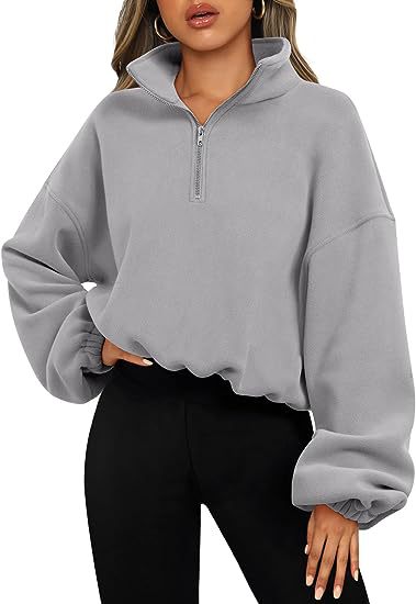 Women's Winter Loose Fit Sport Pullover Hoodie with Zipper Stand Collar - Thick Warm Fleece Sweatshirt for Running, Gym & Outdoor Activities