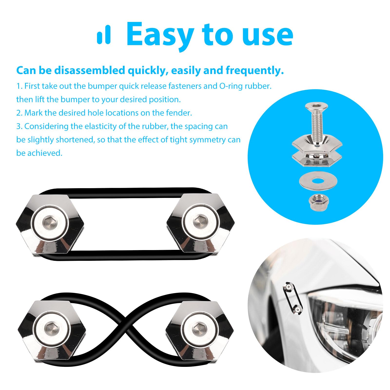 Universal Car Bumper Quick Release Kit - Dark Black Quick Release Bumper Holder & Fasteners for Easy Front Bumper Installation | Perfect for Car Modifications, Auto Body Repairs, and Custom Vehicle Styling