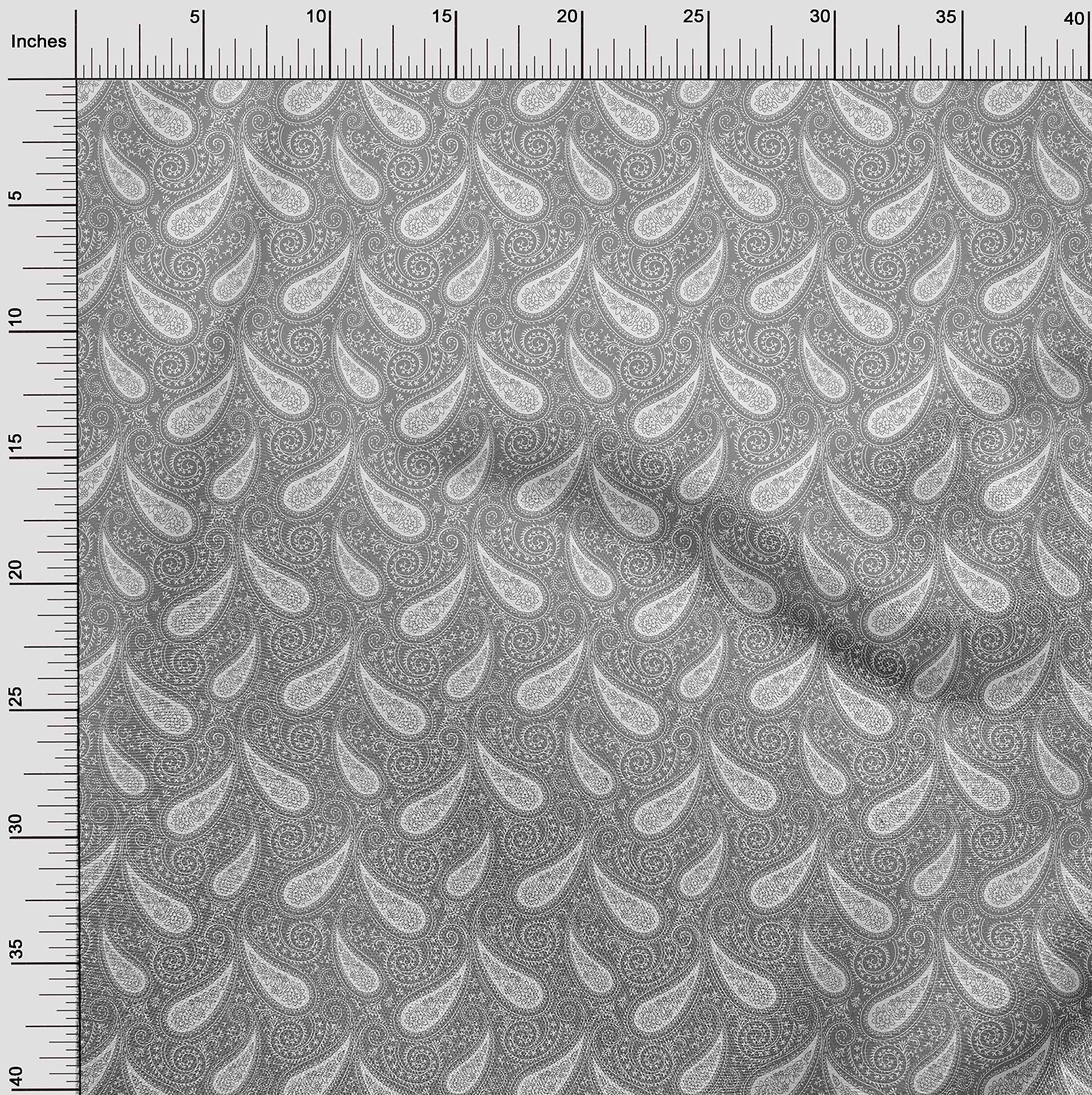oneOone Rayon Gray Paisley Printed Fabric - 56 Inch Wide Sewing Material for DIY Clothing, Dresses & Home Decor | Premium Quality by The Yard