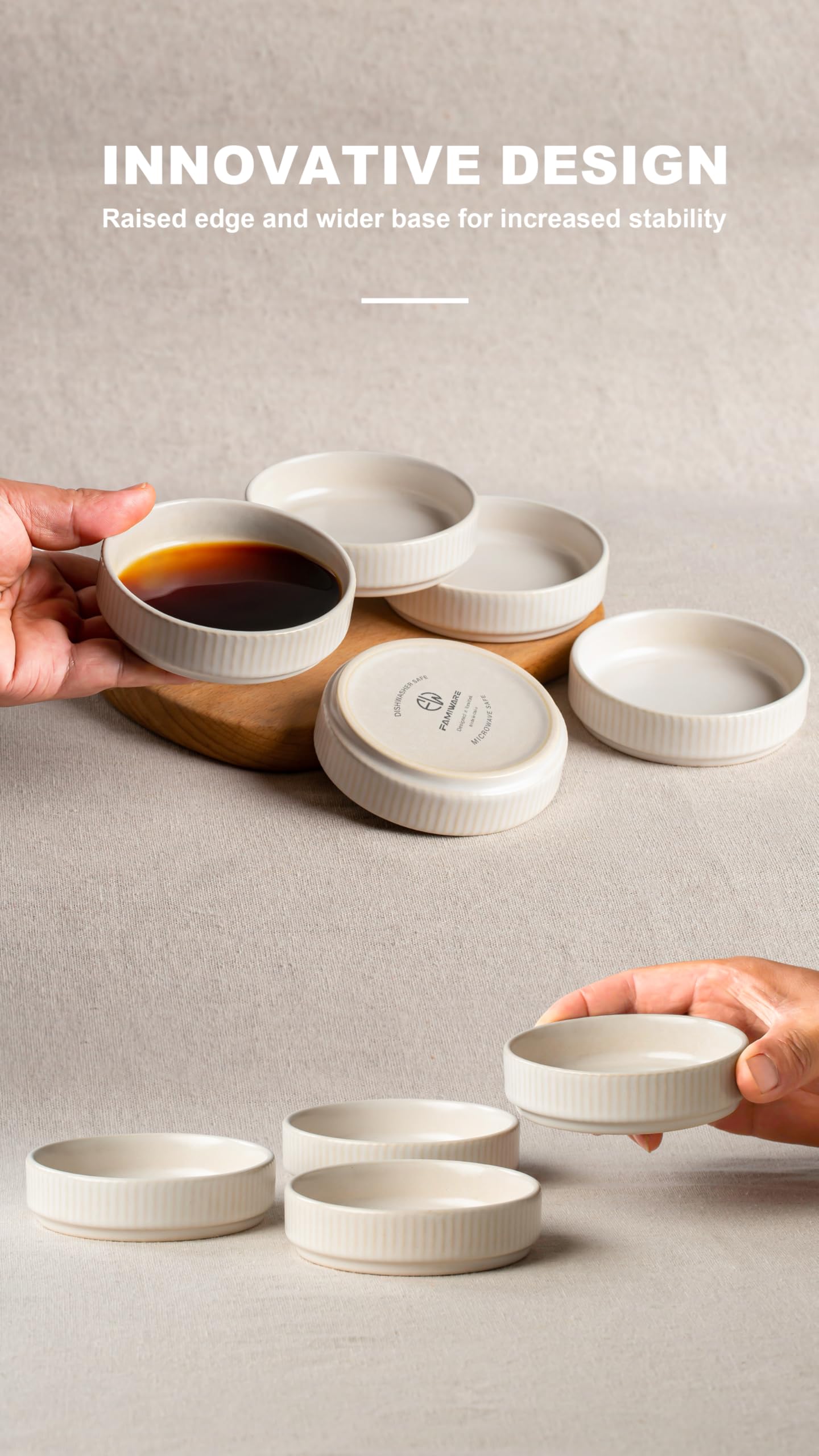 Famiware 6-Piece Star Soy Sauce Dish Set - 4 oz Ceramic Dipping Bowls for Sushi, Dumplings, Ice Cream & Desserts | Small Serving Dishes for Asian Cuisine, Appetizers & Condiments | Matte White Dinnerware