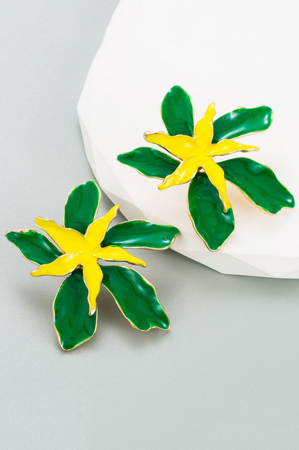 Stylish Enamel Oil Drip Iris Flower Double Layer Earrings for Women - Elegant Dangle Drop Ear Jewelry for Party, Wedding & Everyday Wear