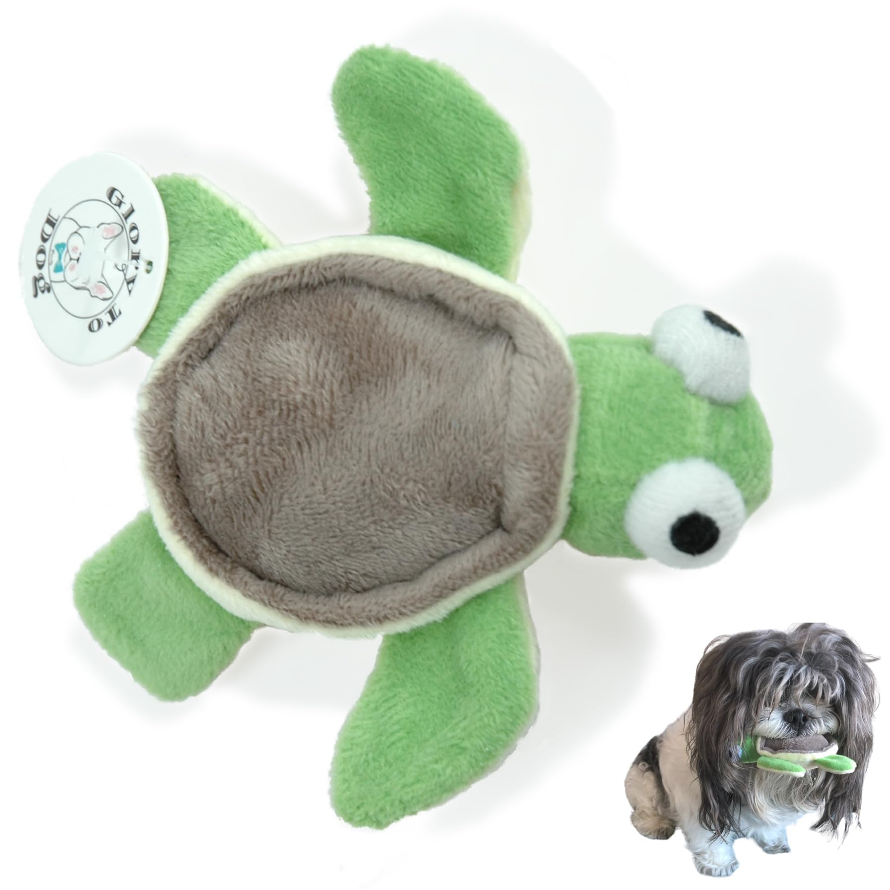 TinyToy Plush Green Turtle - Soft Small Dog Chew Toy for Puppies, Teething & Toy Breed Dogs - Perfect for Indoor Play, Cuddling & Training Rewards