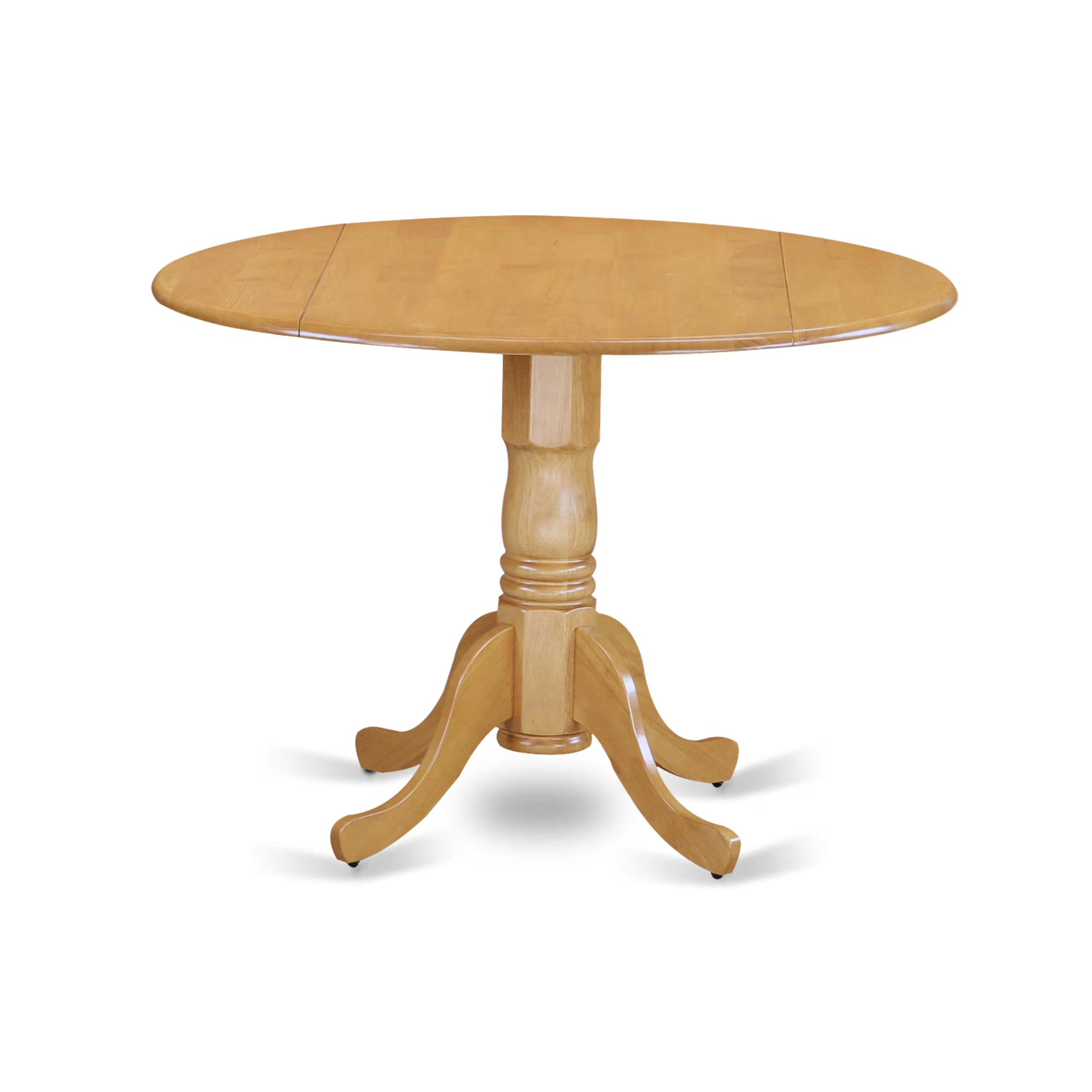 East West Furniture DLAB3-OAK-04 3-Piece Round Dining Table Set with Drop Leaf & 2 Light Tan Linen Parsons Chairs, 42x42 Inch, Oak - Perfect for Small Spaces, Breakfast Nooks, and Cozy Apartments