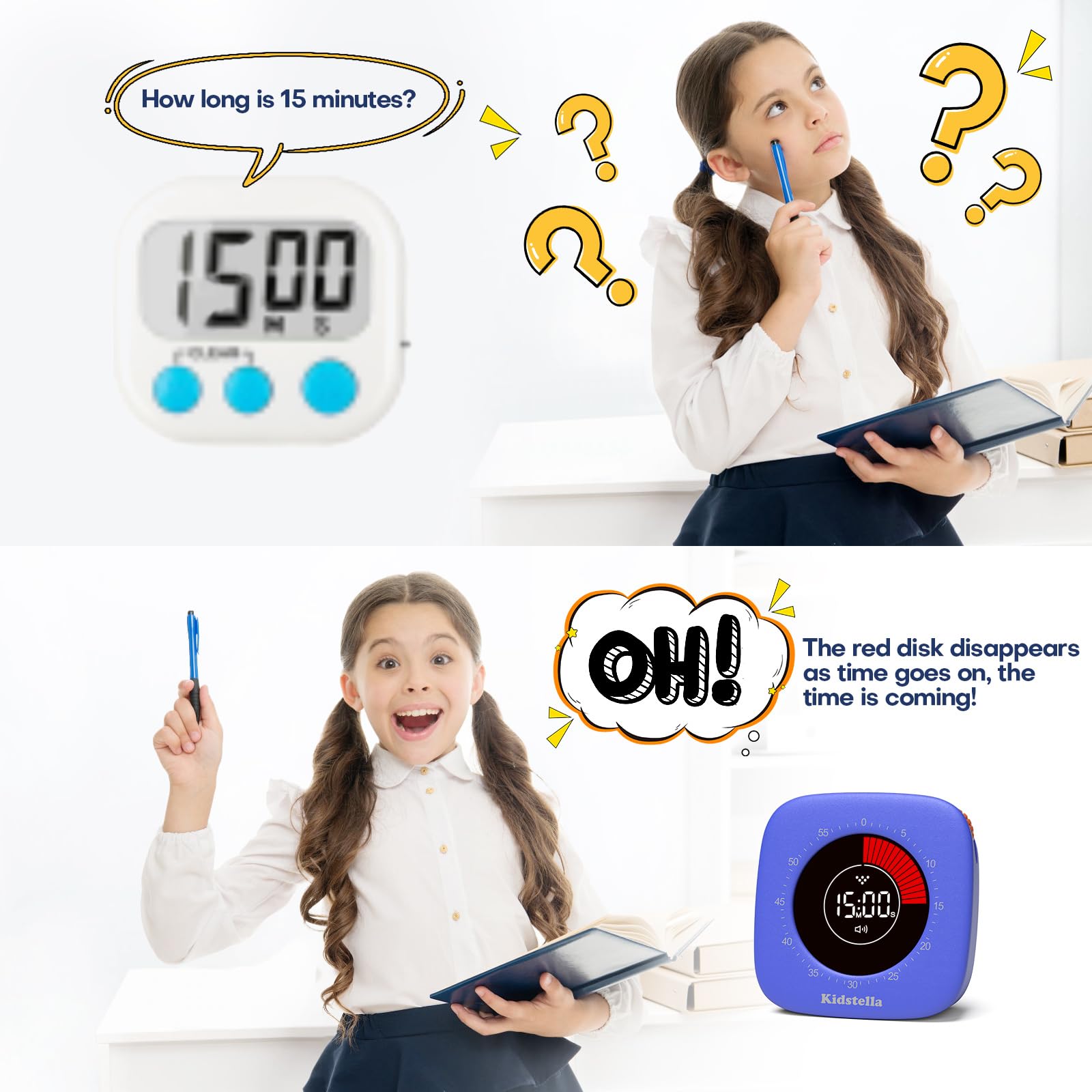 Rechargeable 60-Minute Visual Timer for Kids & Adults - 4 Alarm Modes, Silent Operation Pomodoro Timer for Classroom, Kitchen, Office - Autism & ADHD Focus Tool (Navy Blue) | Perfect for Time Management, Homework, Cooking & Productivity Tasks