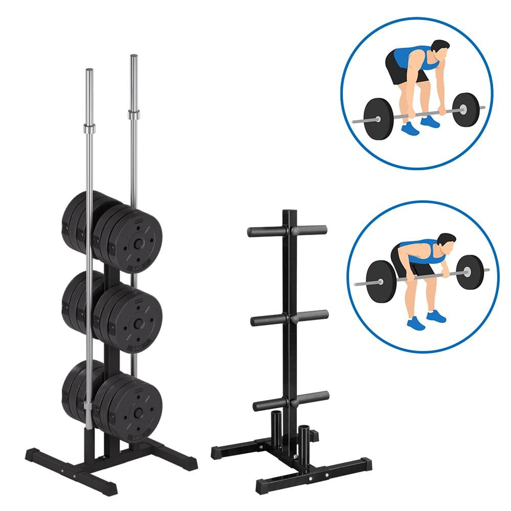 Yaheetech 2-in-1 Olympic Weight Plate Rack & Barbell Holder - Heavy Duty Storage Stand for Home Gym (Holds 882 lbs) - Perfect for Weightlifting, CrossFit & Strength Training