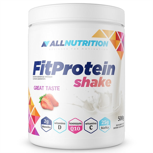 Allnutrition Fit Protein Shake Powder - Strawberry Flavor 500g | Whey Protein Supplement for Muscle Recovery & Weight Loss | Perfect for Post-Workout, Breakfast & Healthy Snacks