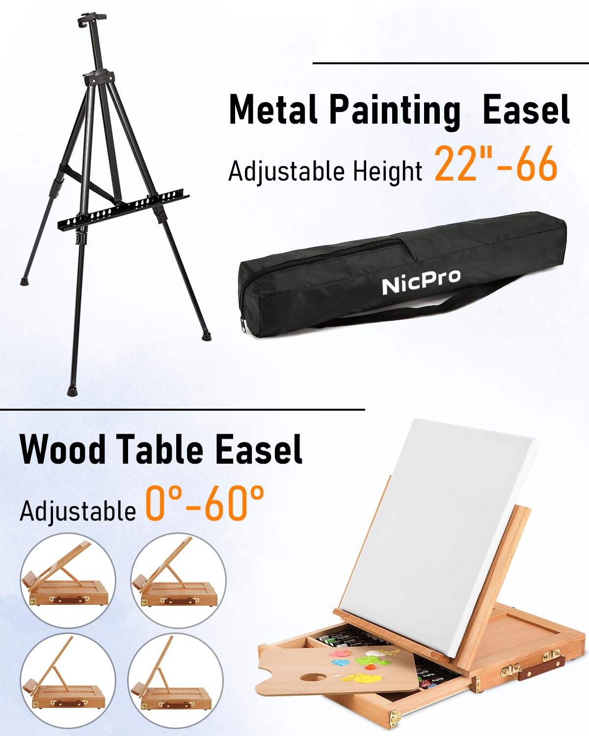 Nicpro 158PCS Deluxe Art Painting Kit with Metal & Solid Beech Wood Easel - Acrylic, Oil & Watercolor Paint Set, Brushes, Canvas, Palette, Paper Pad - Professional Artist Supplies for Adults | Perfect for Studio, Home & Outdoor Painting Projects