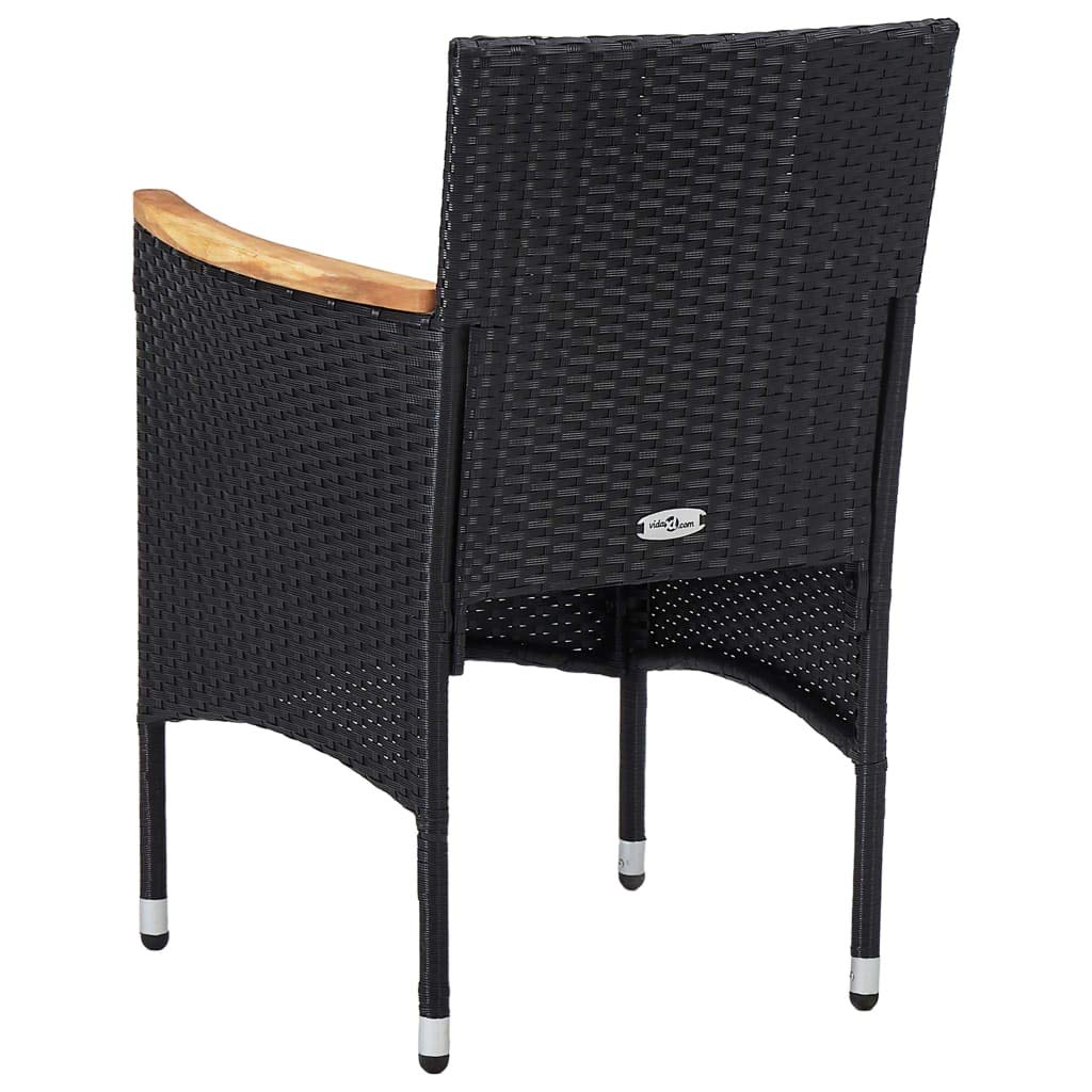Space-Saving 3-Piece Black Rattan Patio Dining Set with Cushioned Chairs & Glass Table - Fast Shipping | Perfect for Small Gardens, Balconies & Outdoor Entertaining
