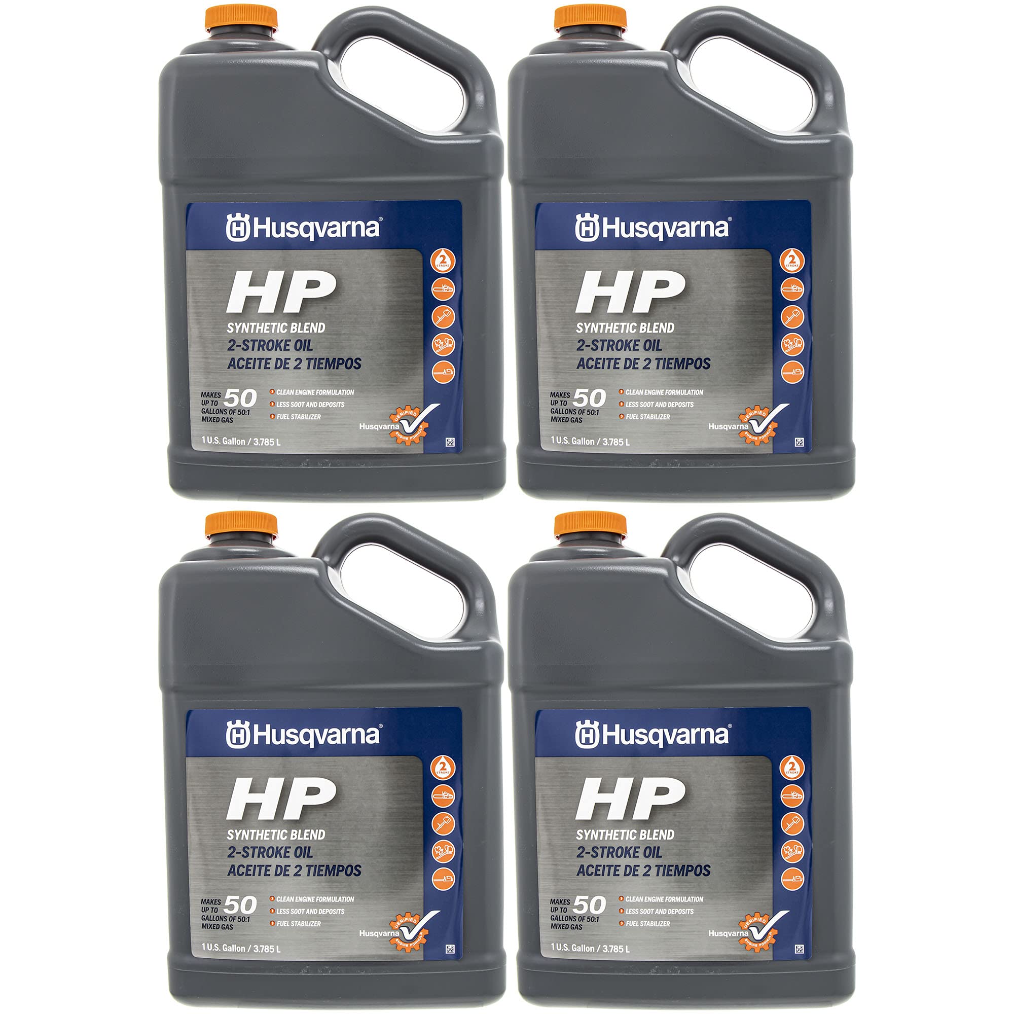 Husqvarna 4-Pack OEM HP 2-Stroke Engine Oil - 1 Gallon Bottles (593152605) for Chainsaws, Trimmers & Outdoor Power Equipment