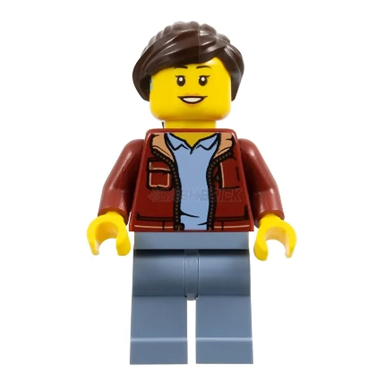 LEGO Minifigure Woman in Dark Red Jacket with Brown Hair - Collectible Building Toy for Kids & Adults | Perfect for LEGO City Sets, Displays & Creative Play